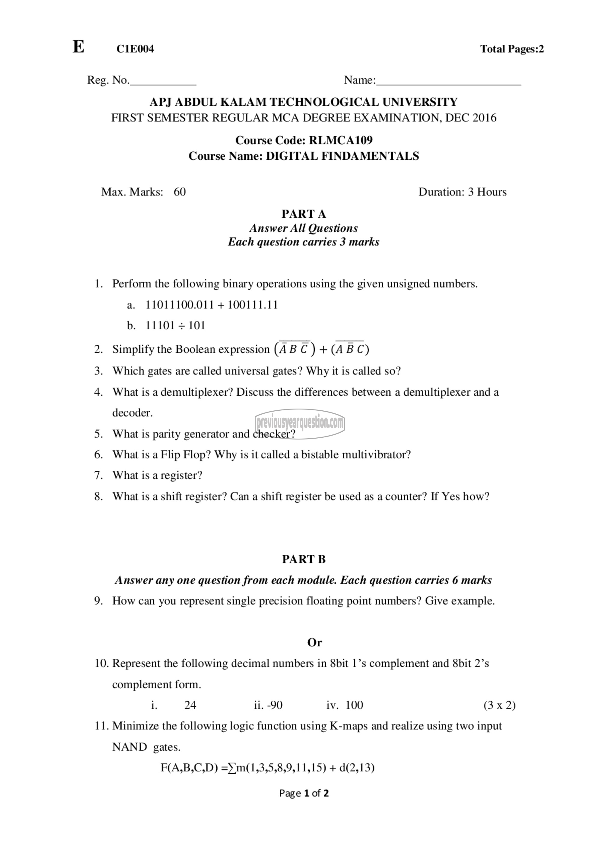 Question Paper - Digital Fundamentals-1