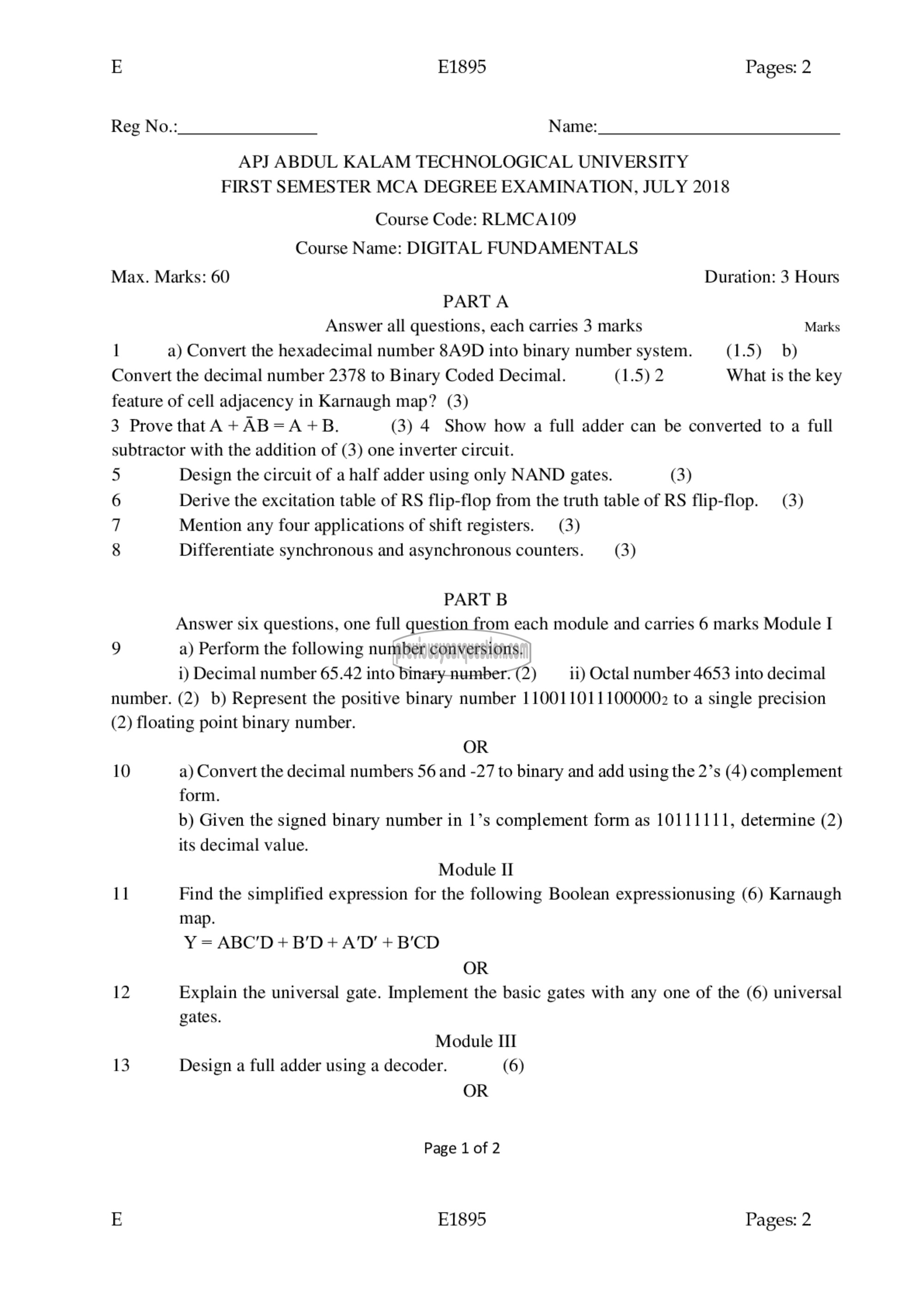 Question Paper - Digital Fundamentals-1