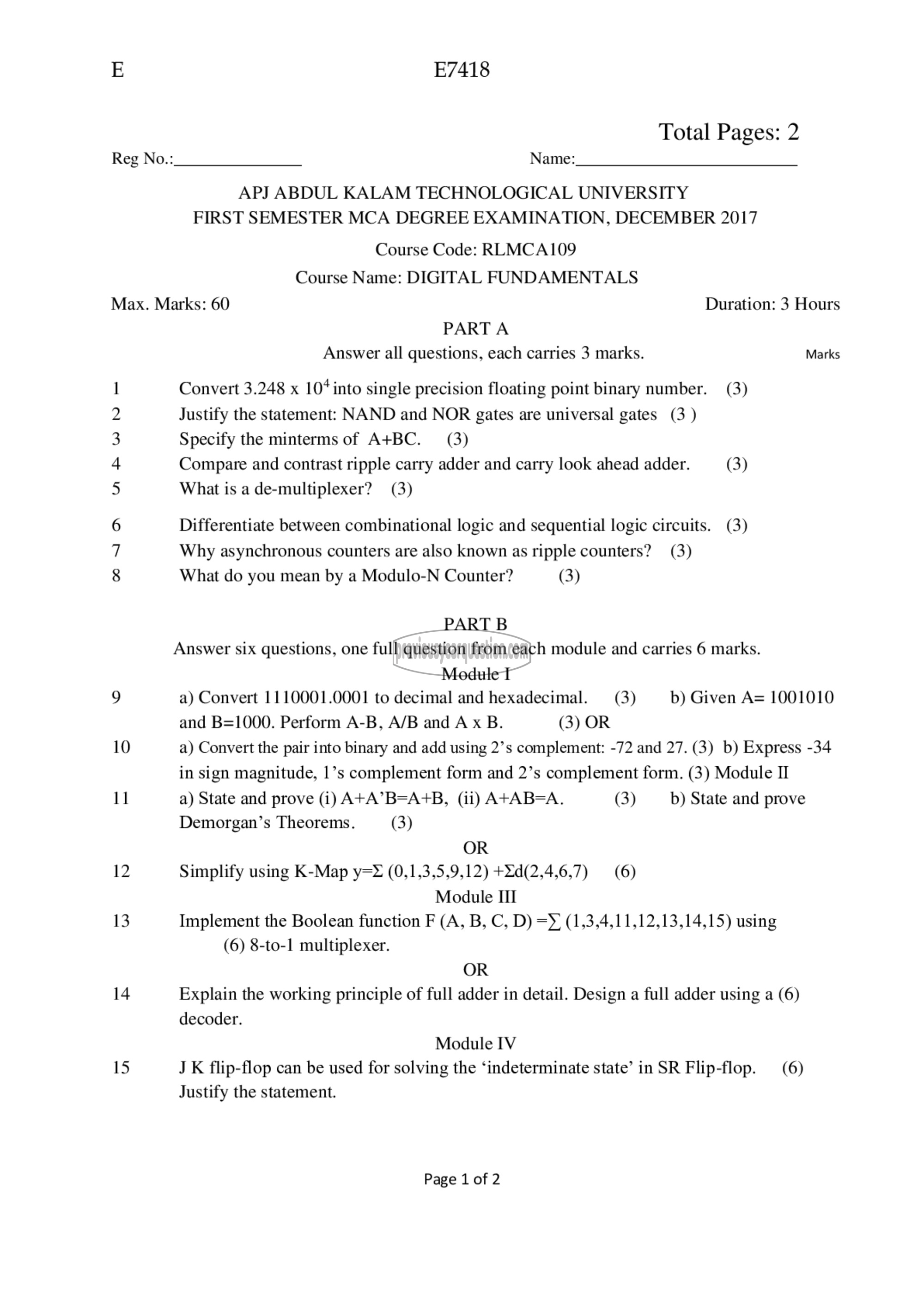 Question Paper - Digital Fundamentals-1