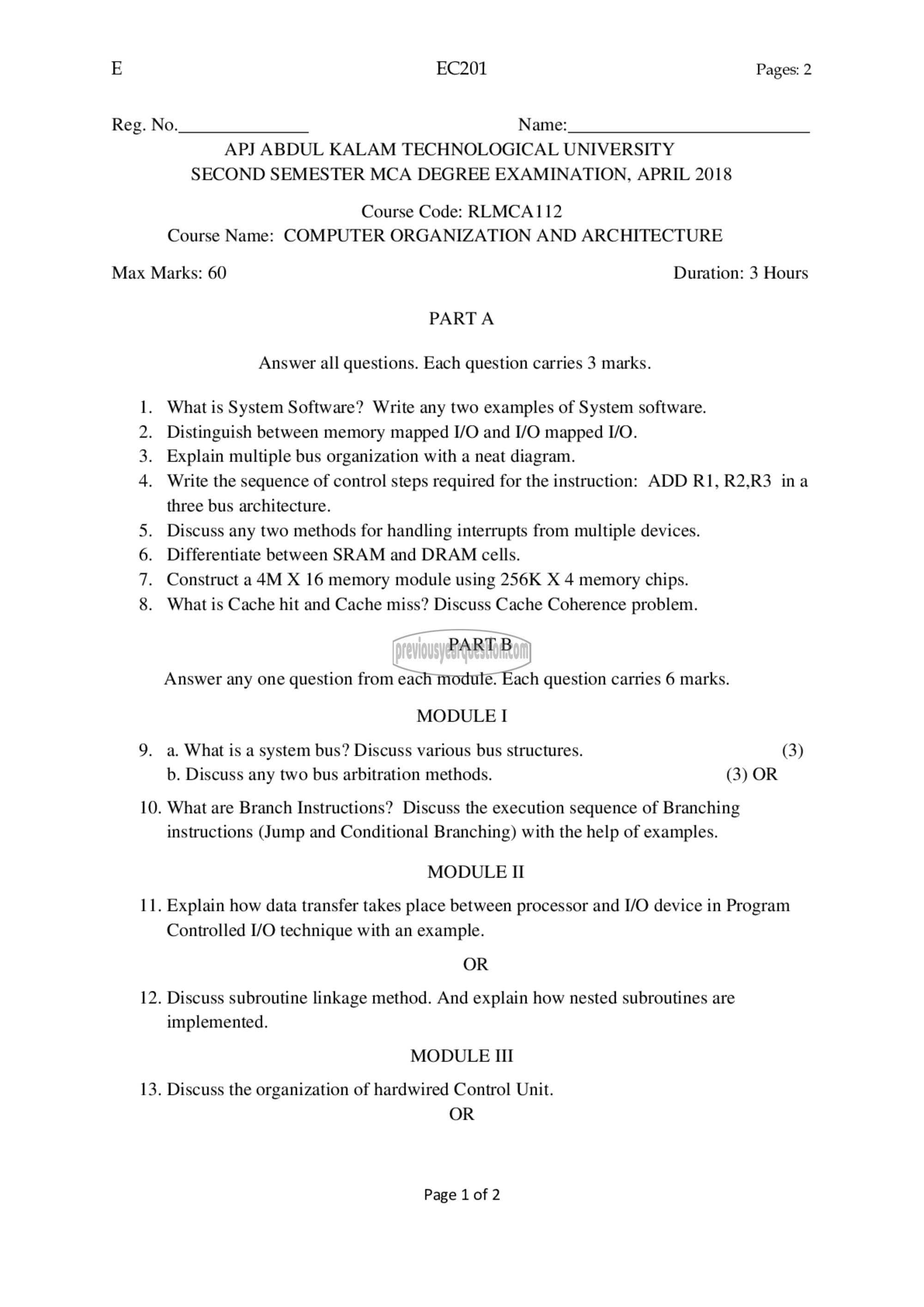 Question Paper - Computer Organization and Architecture-1