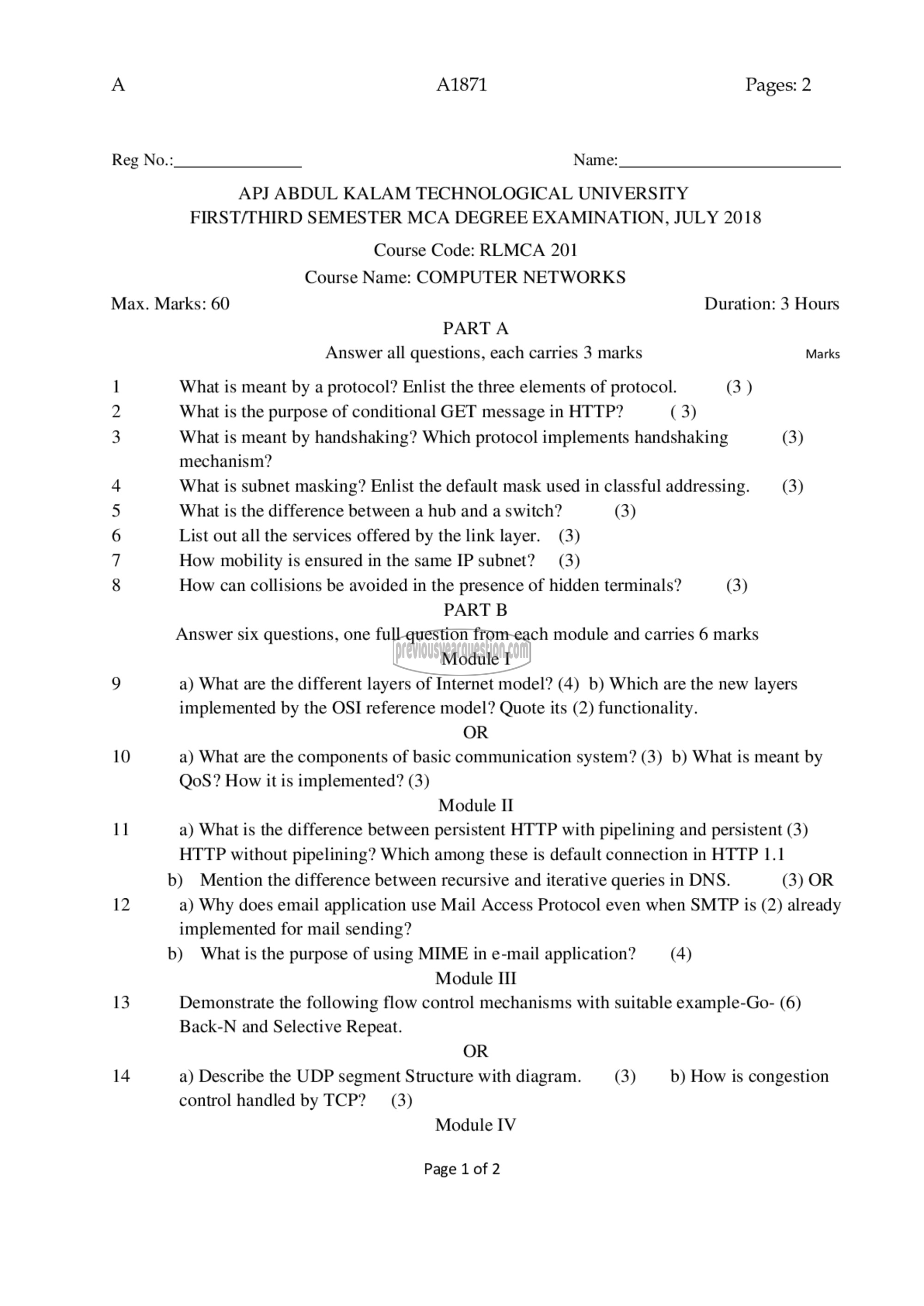 Question Paper - Computer Networks-1