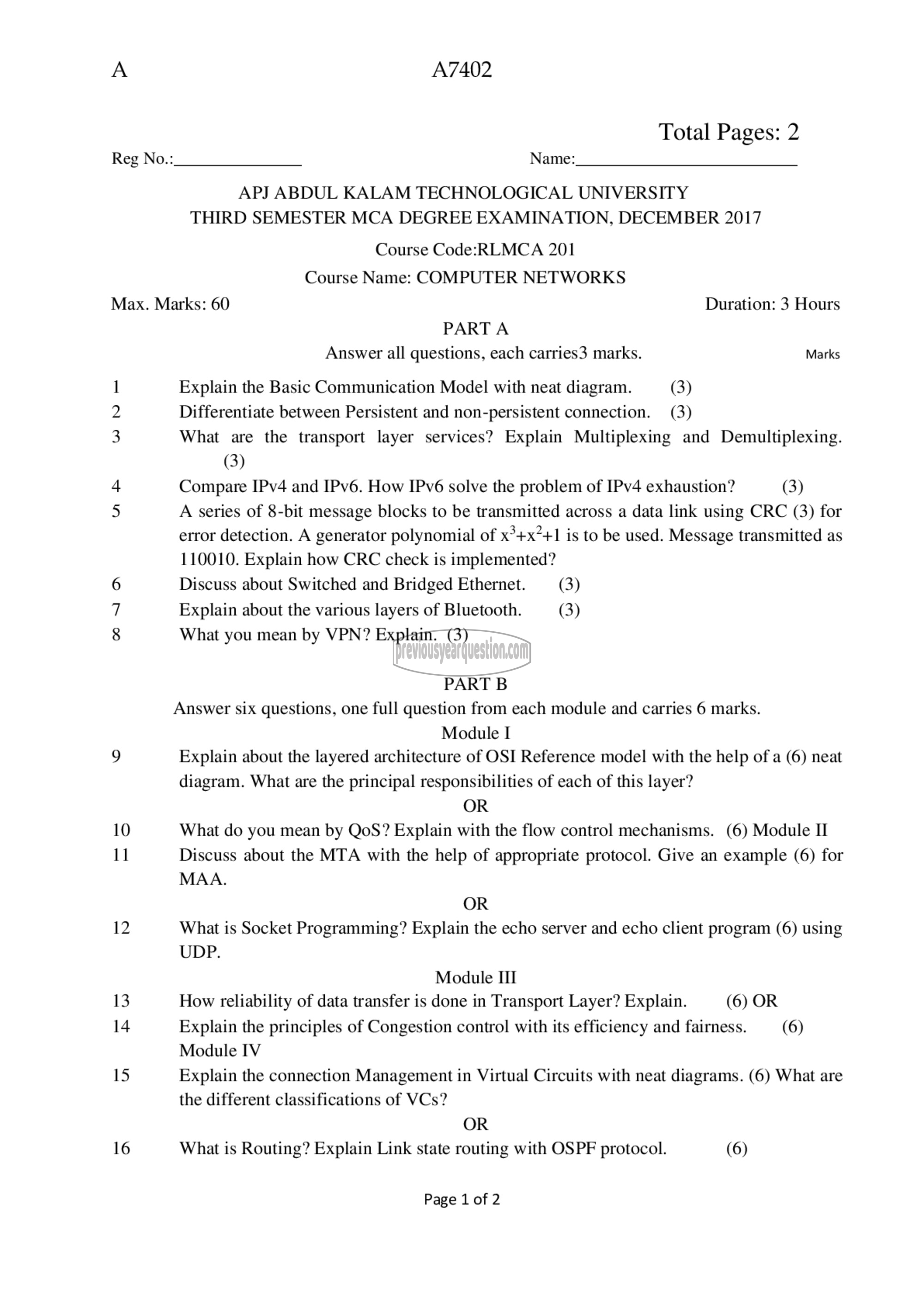 Question Paper - Computer Networks-1