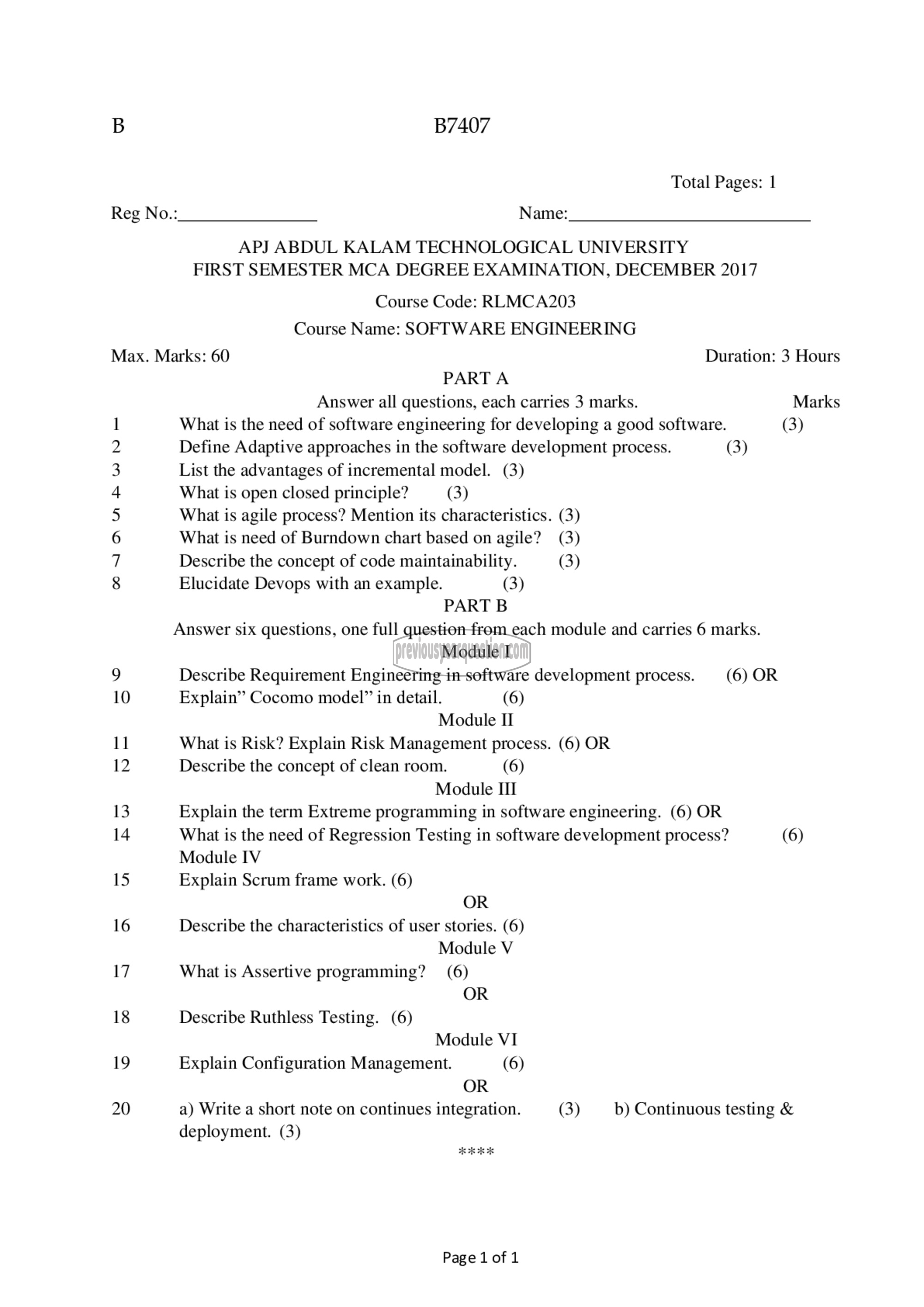 Question Paper - Software Engineering-1