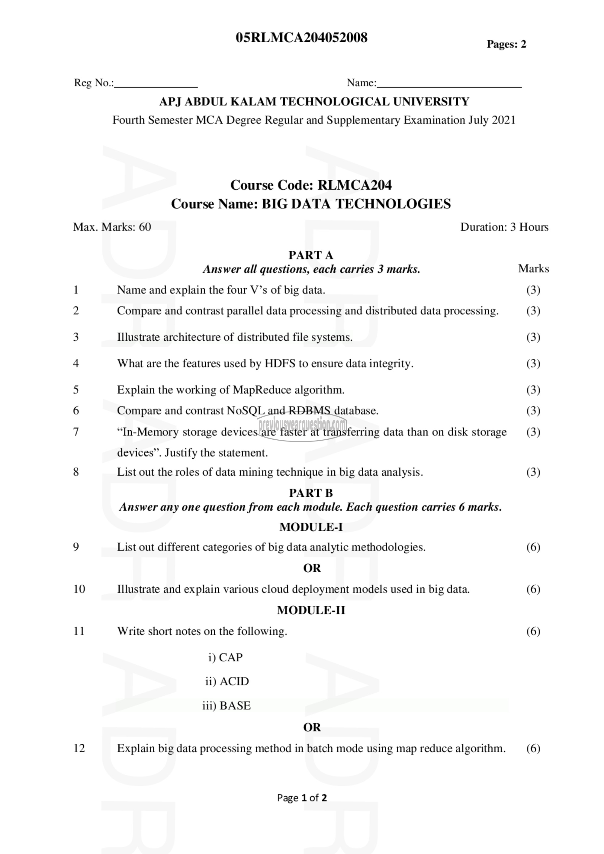 Question Paper - Big Data Technologies-1