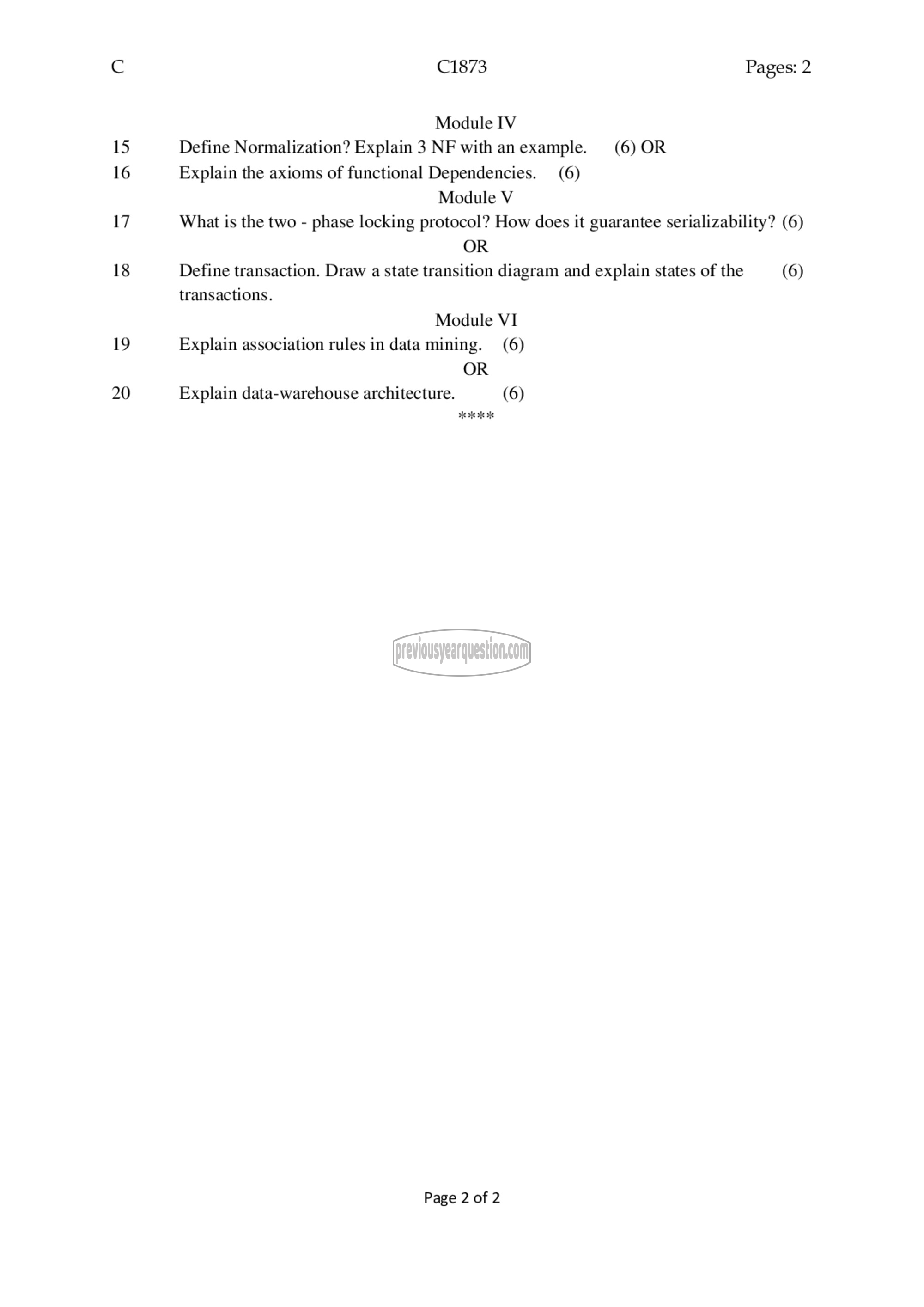 Question Paper - Database Management Systems-2