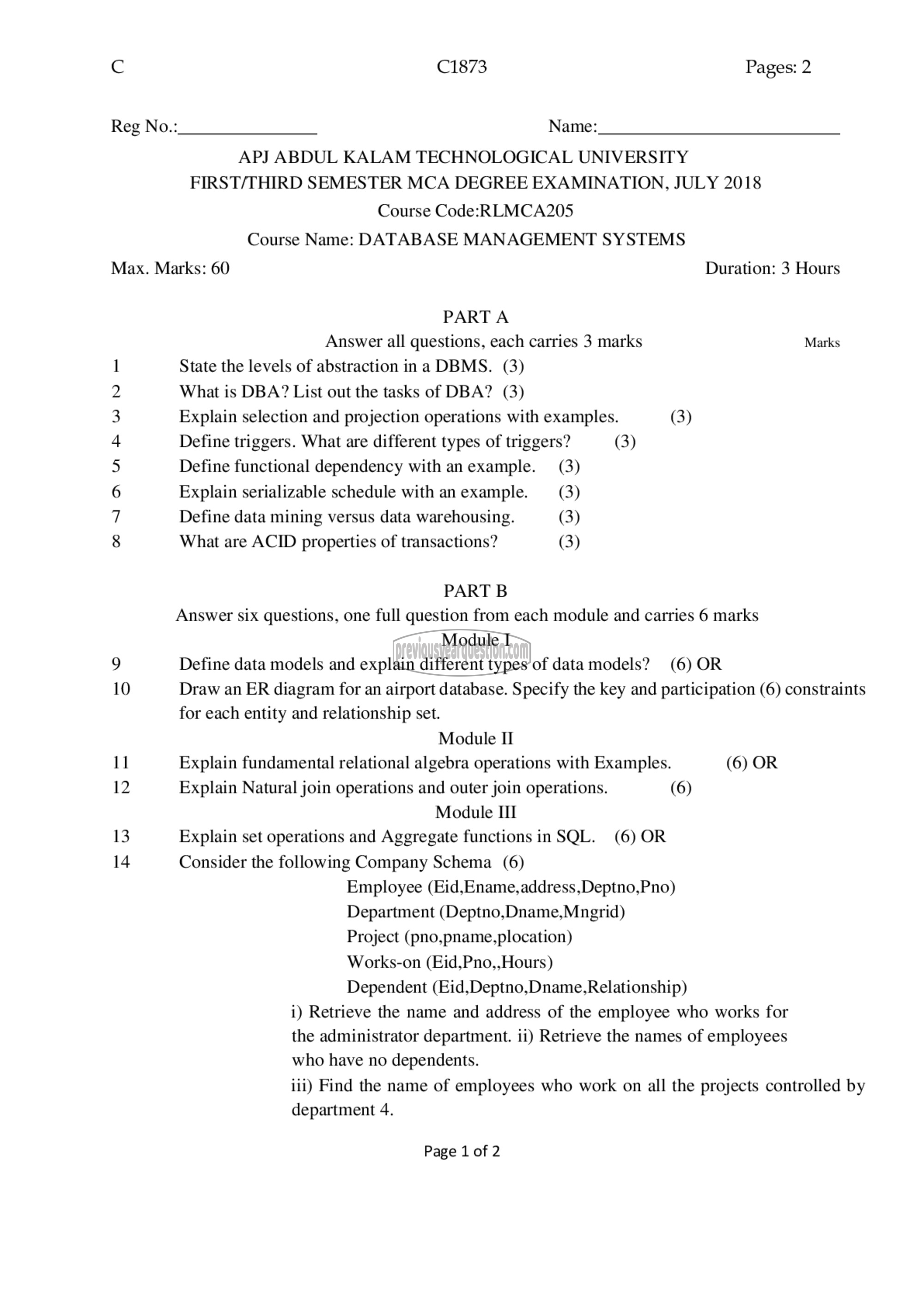 Question Paper - Database Management Systems-1