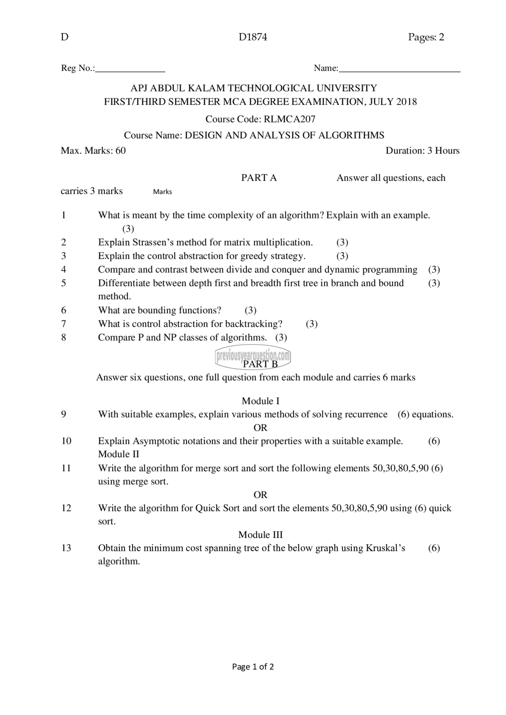 Question Paper - Design and Analysis of Algorithms-1