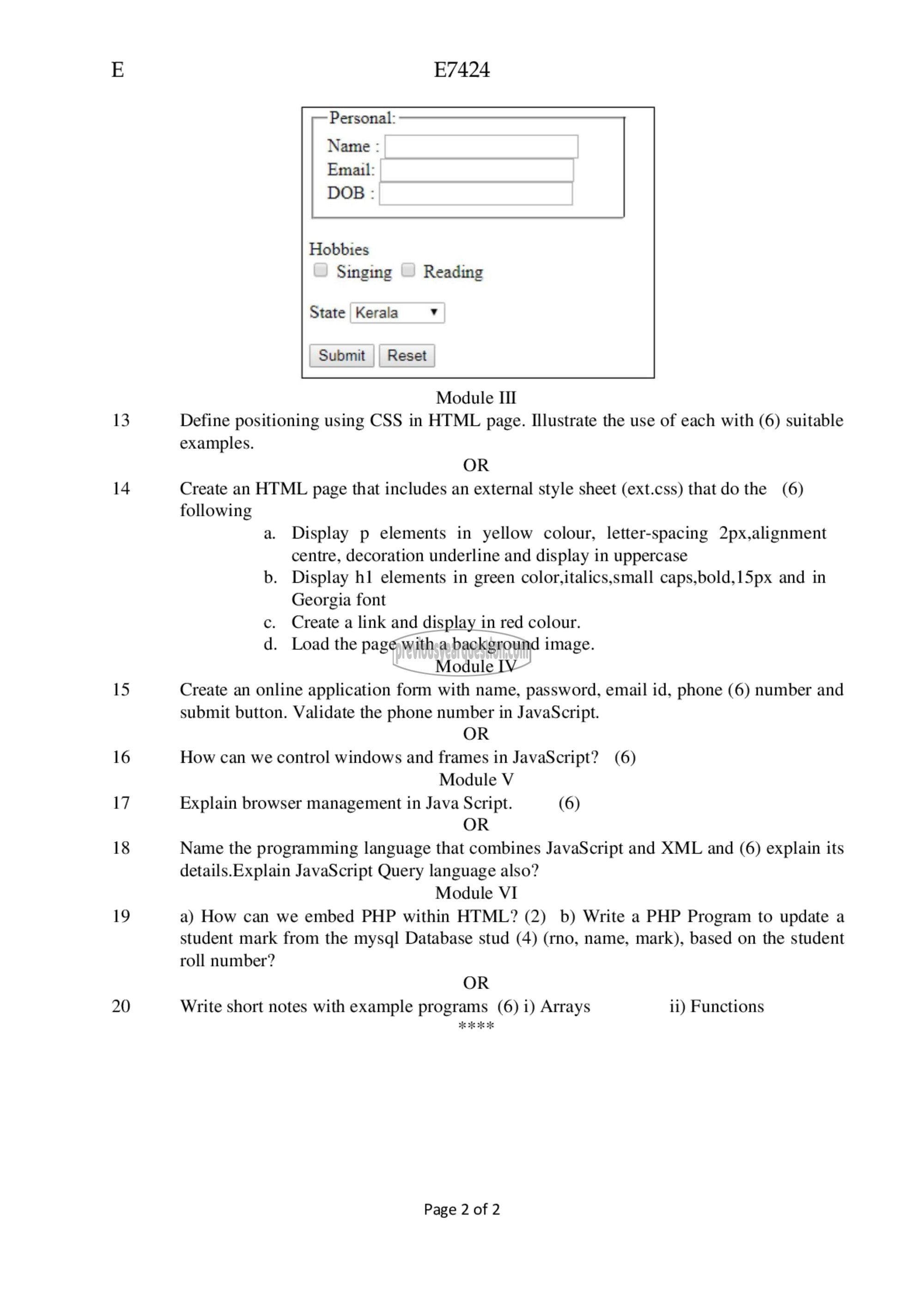 Question Paper - Web Programming-2