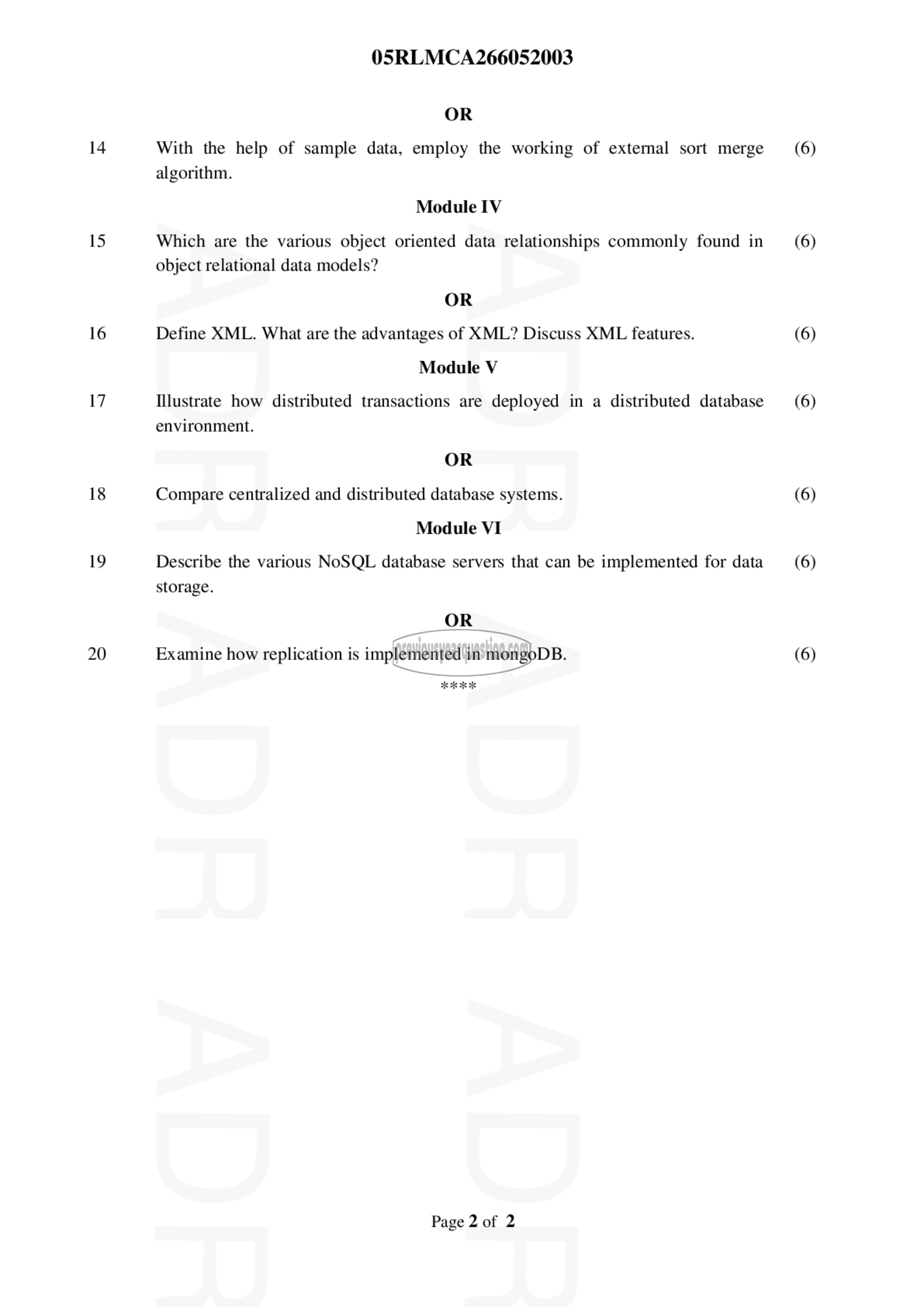 Question Paper - Advanced Database Systems-2