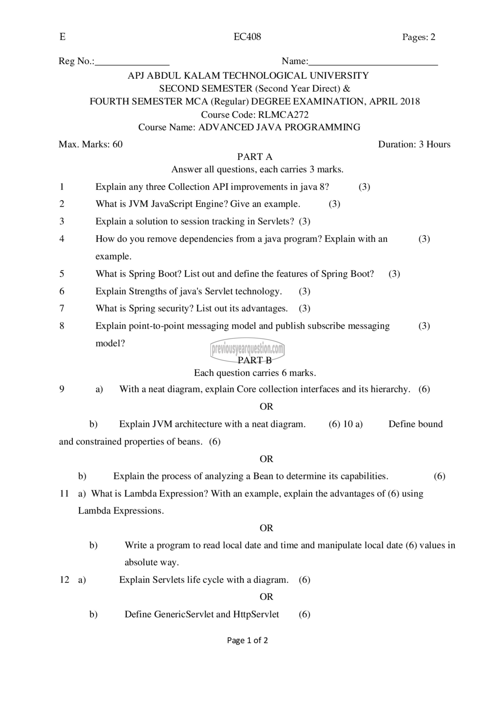 Question Paper - Advanced Java Programming-1