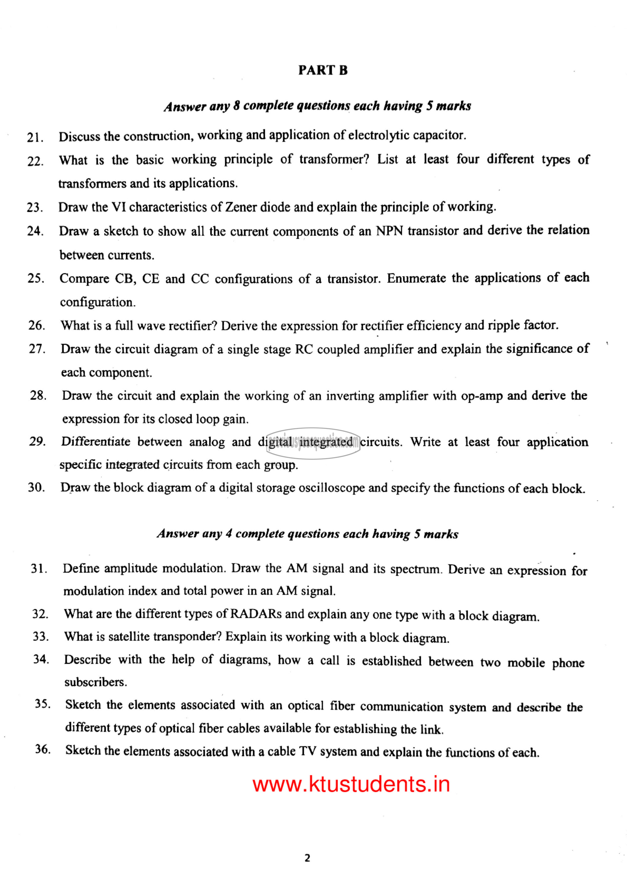 Question Paper - BASICS OF ELECTRONICS ENGINEERING-2