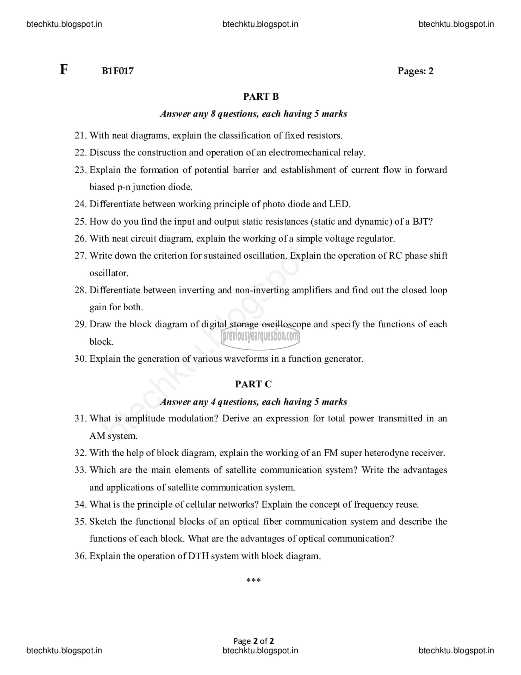 Question Paper - BASICS OF ELECTRONICS ENGINEERING-2