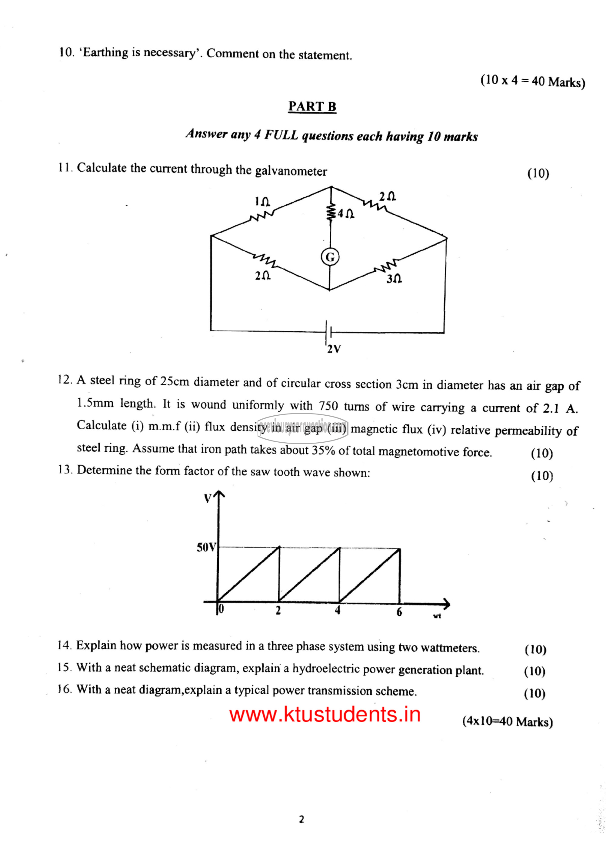 Question Paper - BASICS OF ELECTRICAL ENGINEERING-2