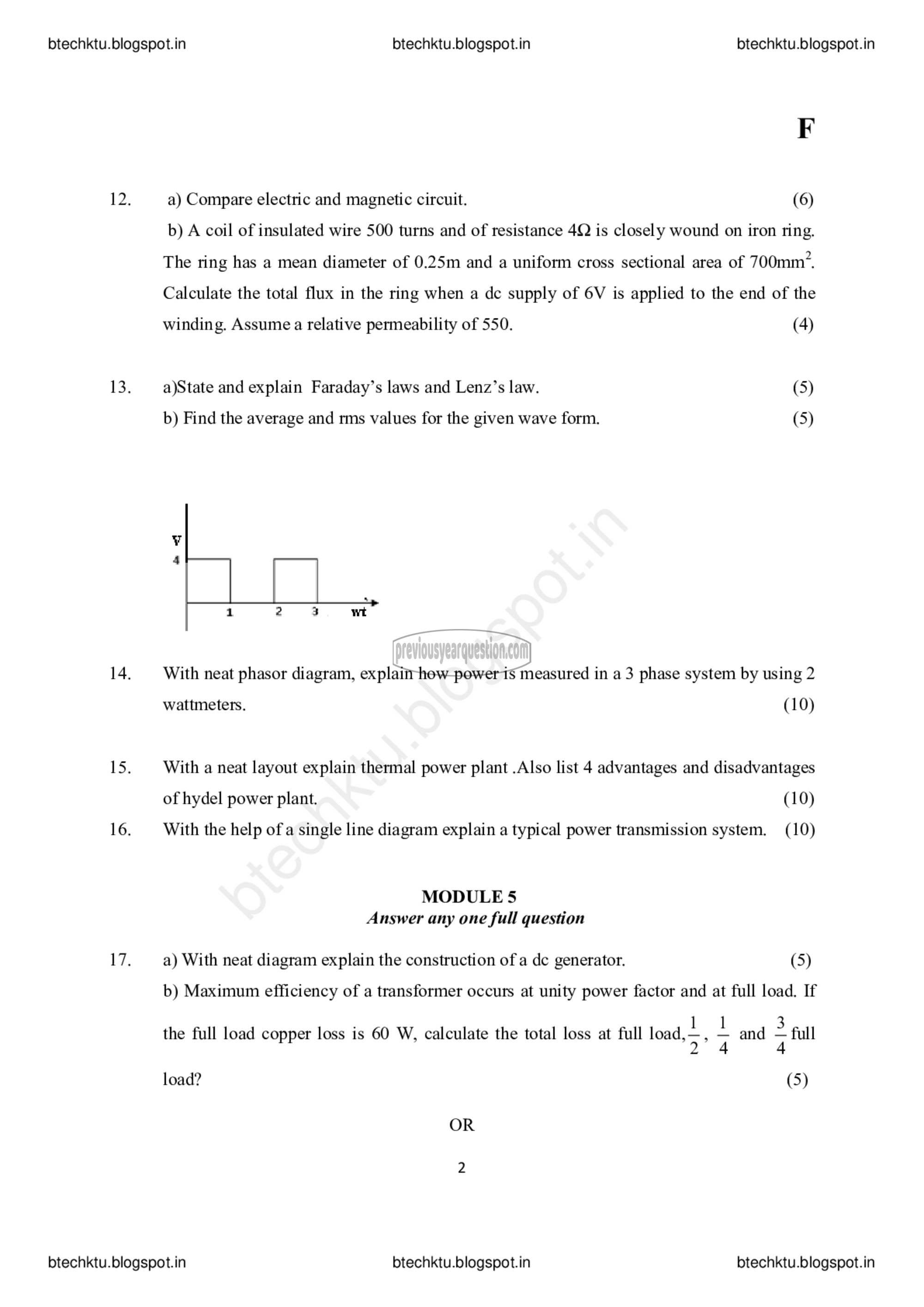 Question Paper - BASICS OF ELECTRICAL ENGINEERING-2