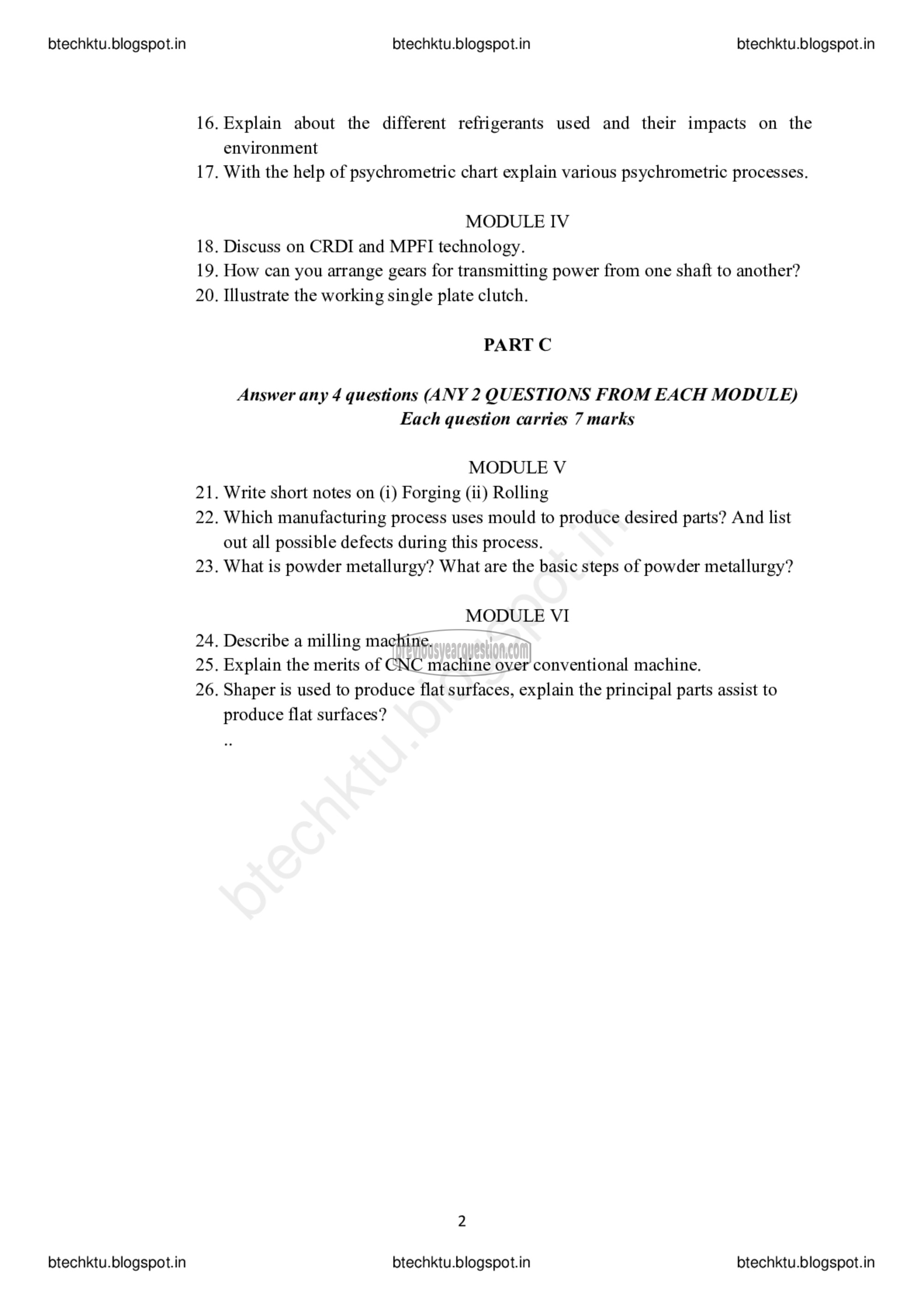 Question Paper - BASICS OF MECHANICAL ENGINEERING-2