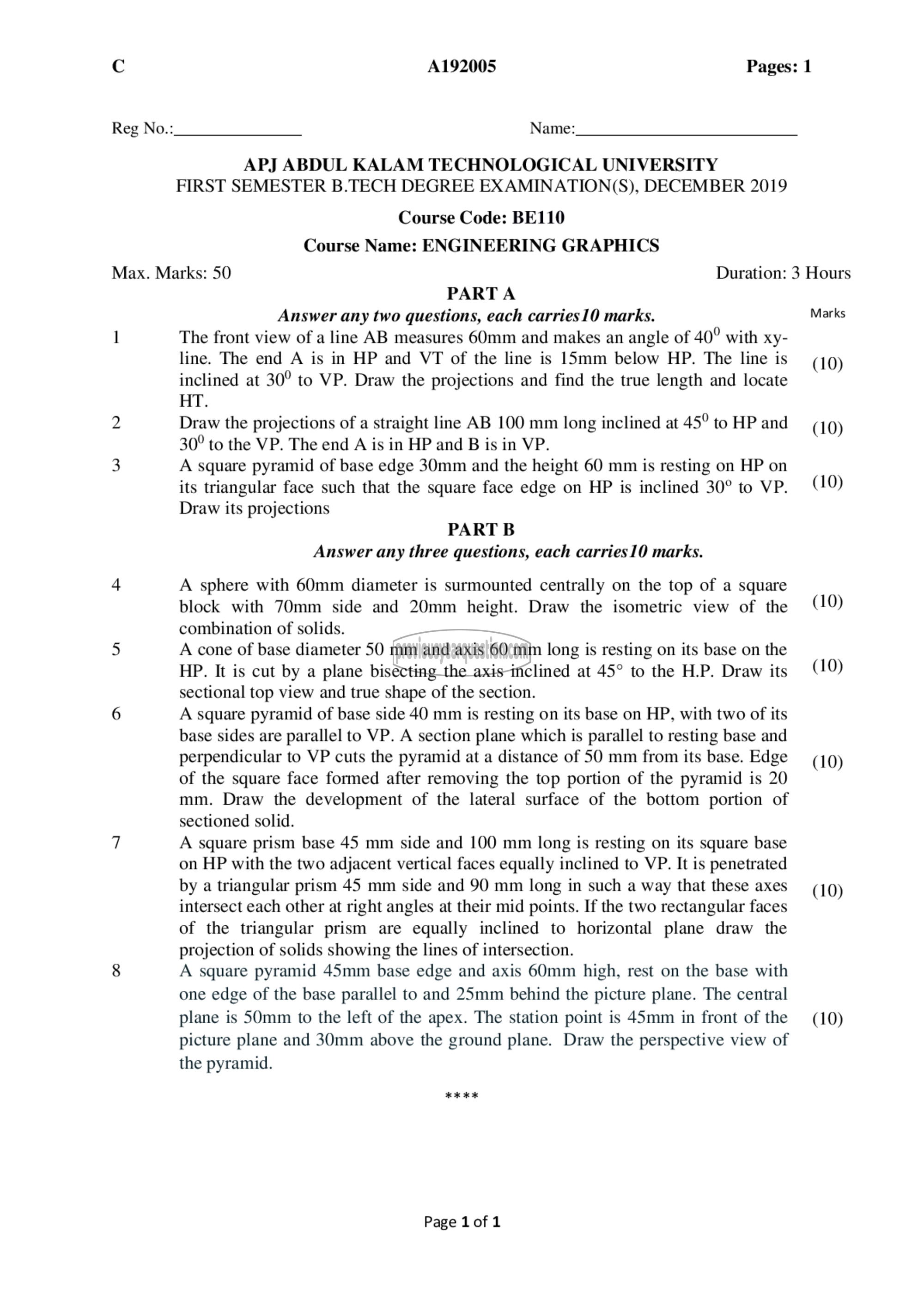 Question Paper - ENGINEERING GRAPHICS-1