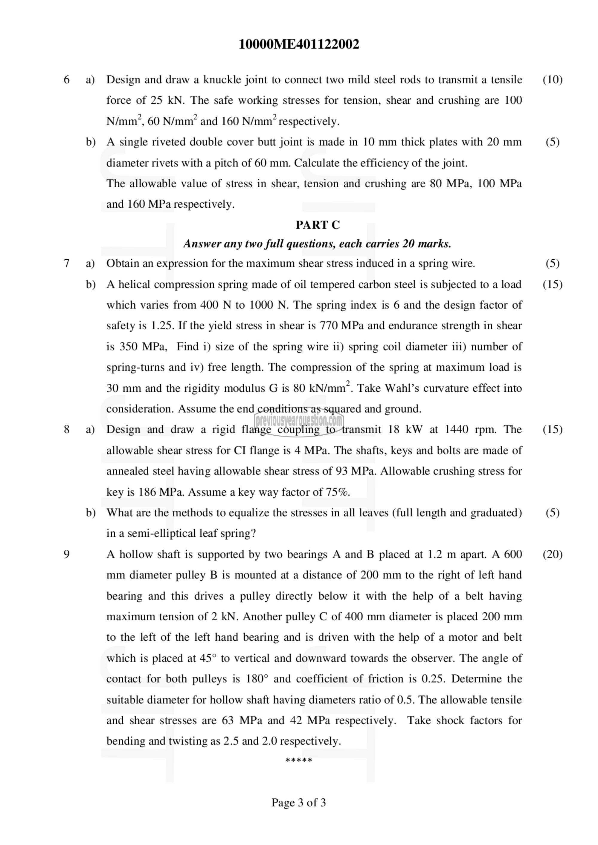 Question Paper - Design of Machine Elements I-3