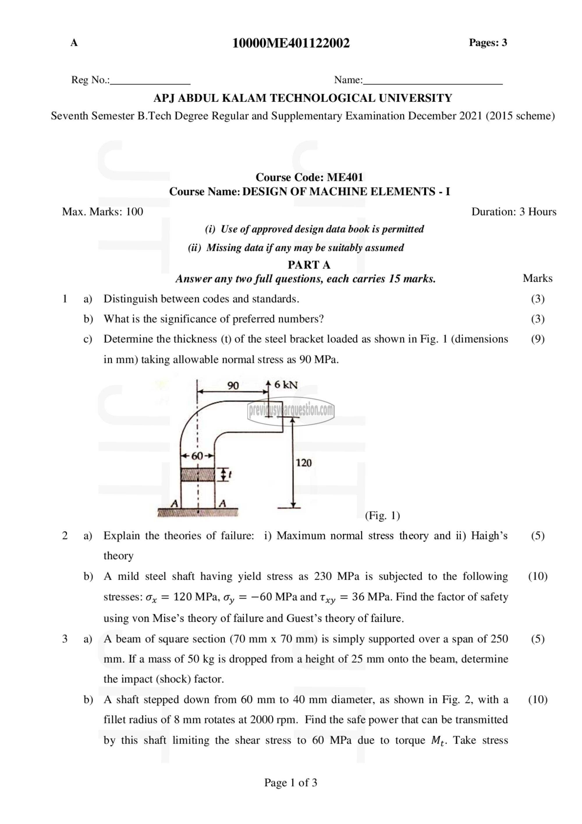 Question Paper - Design of Machine Elements I-1