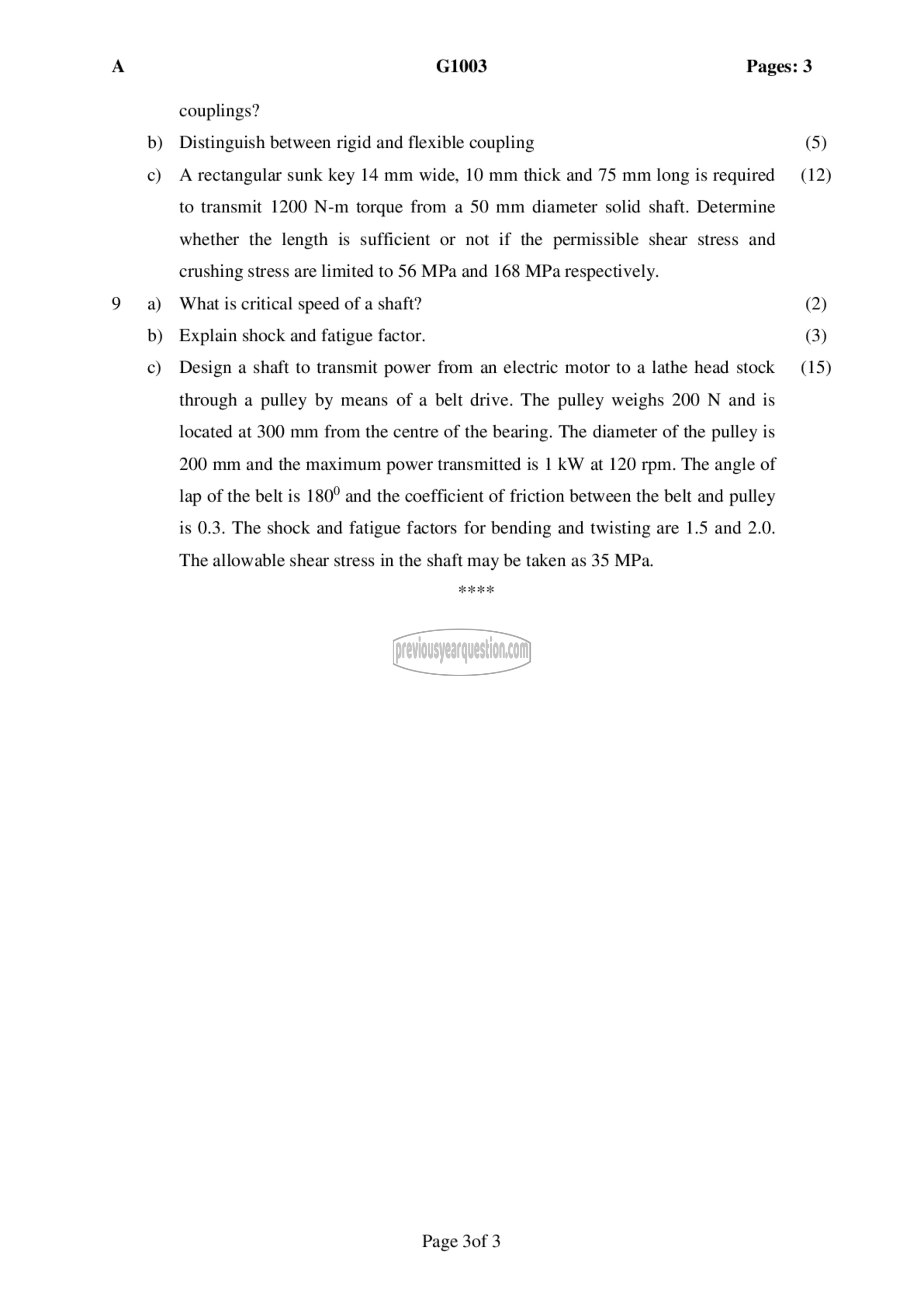 Question Paper - Design of Machine Elements I-3