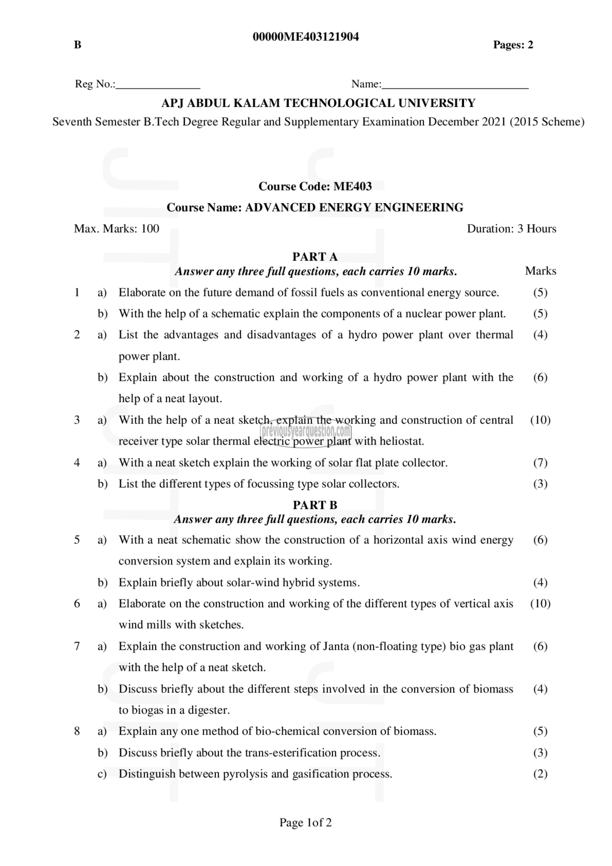 Question Paper - Advanced Energy Engineering-1