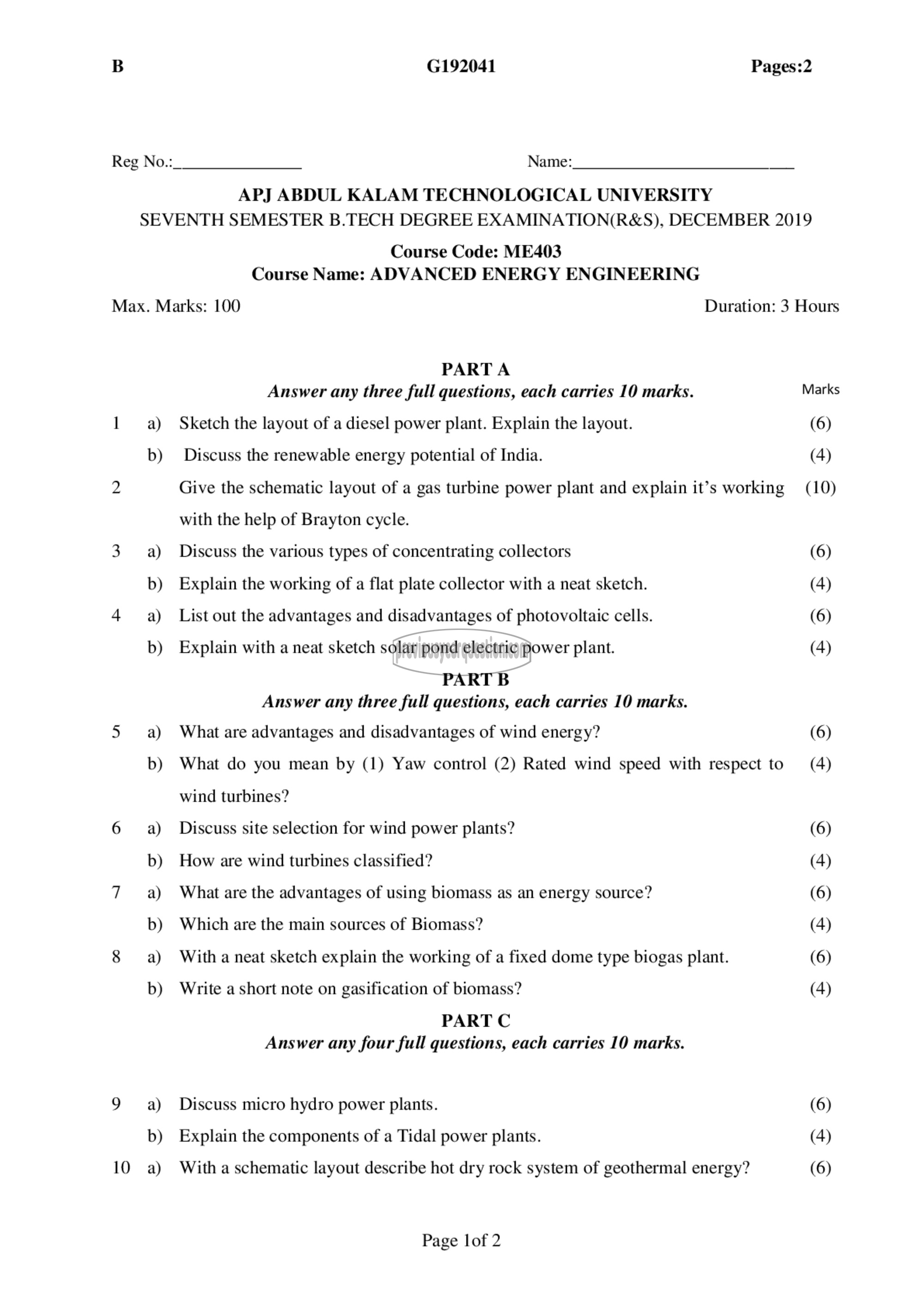 Question Paper - Advanced Energy Engineering-1