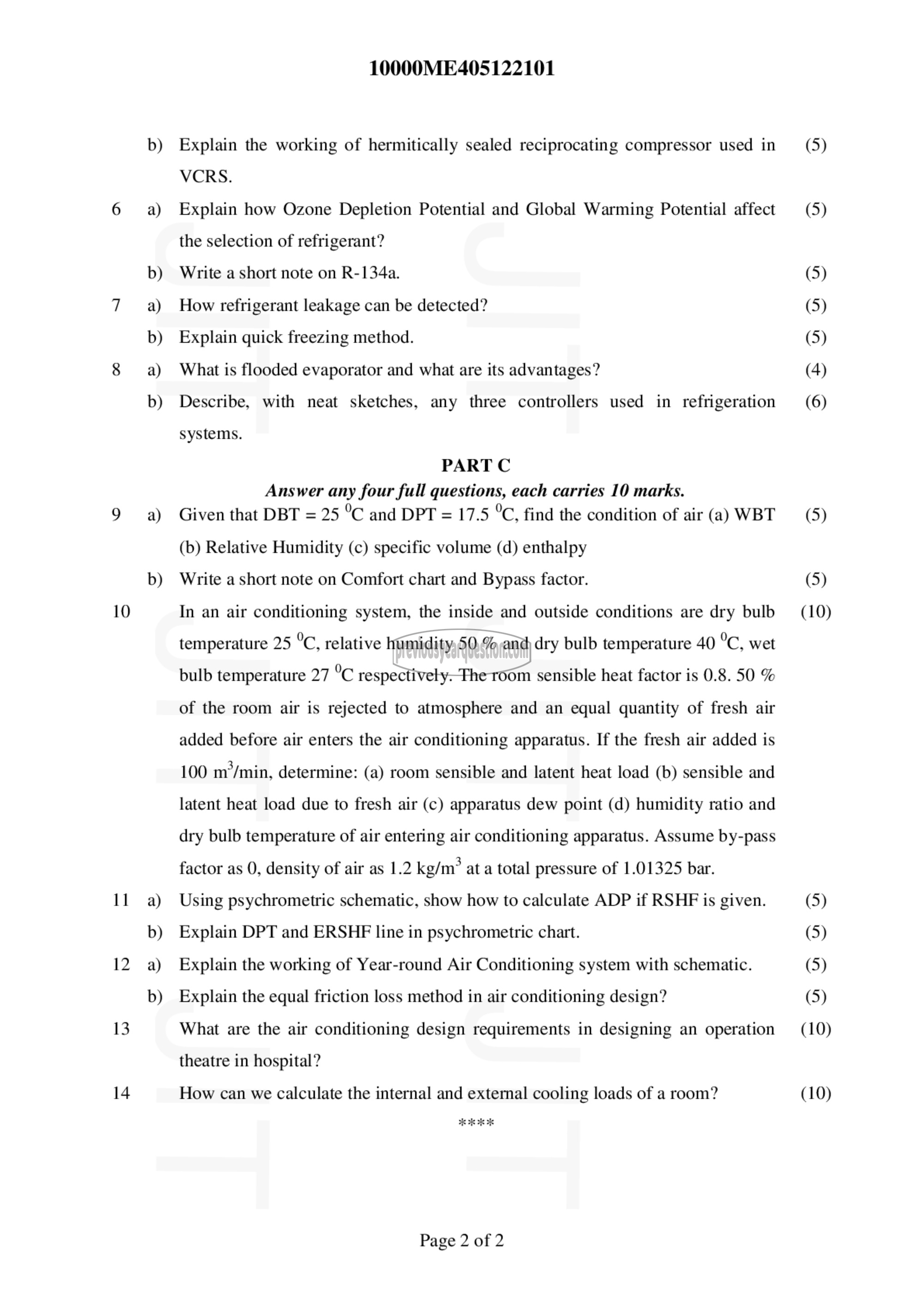 Question Paper - Refrigeration and Air Conditioning-2