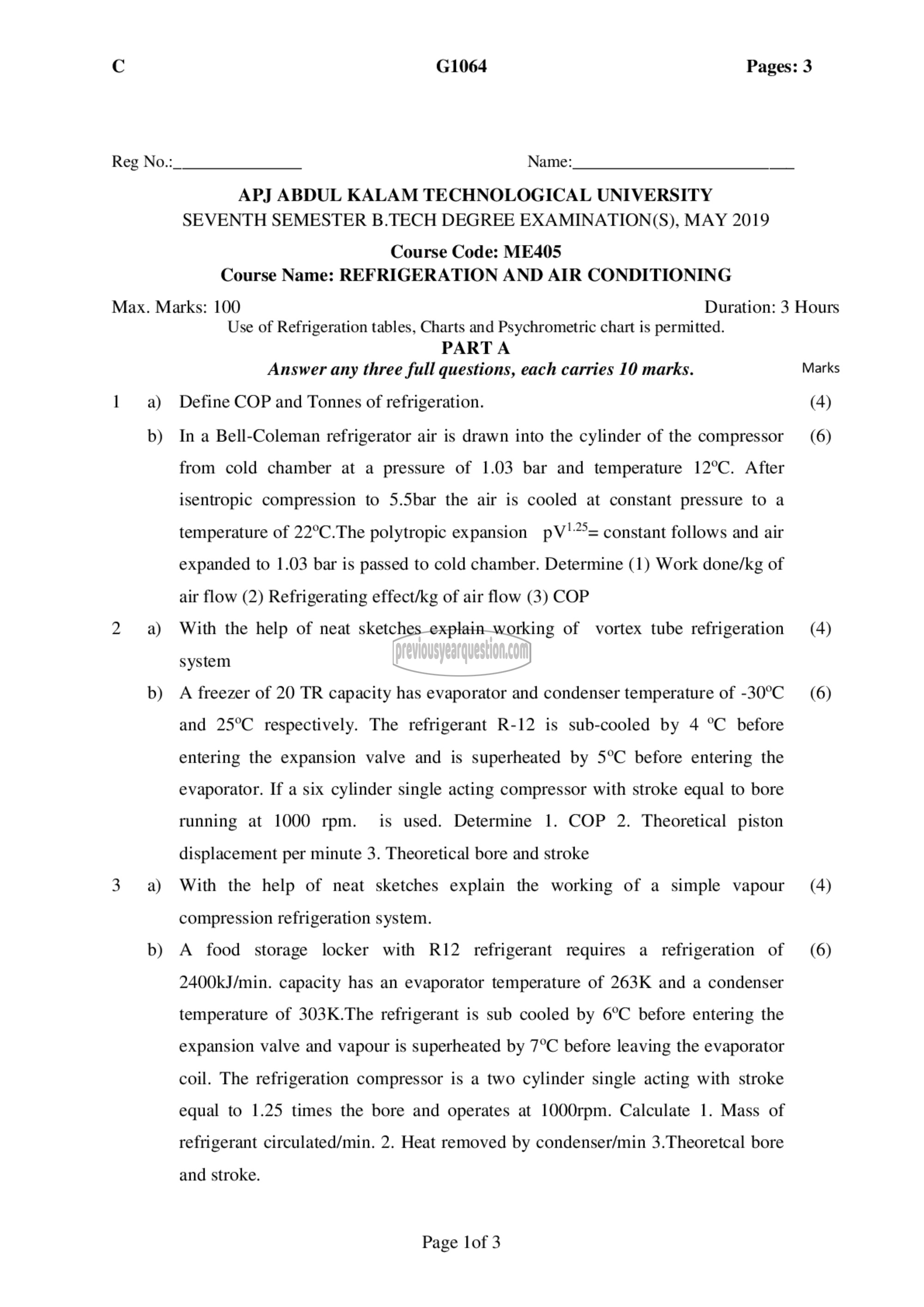 Question Paper - Refrigeration and Air Conditioning-1