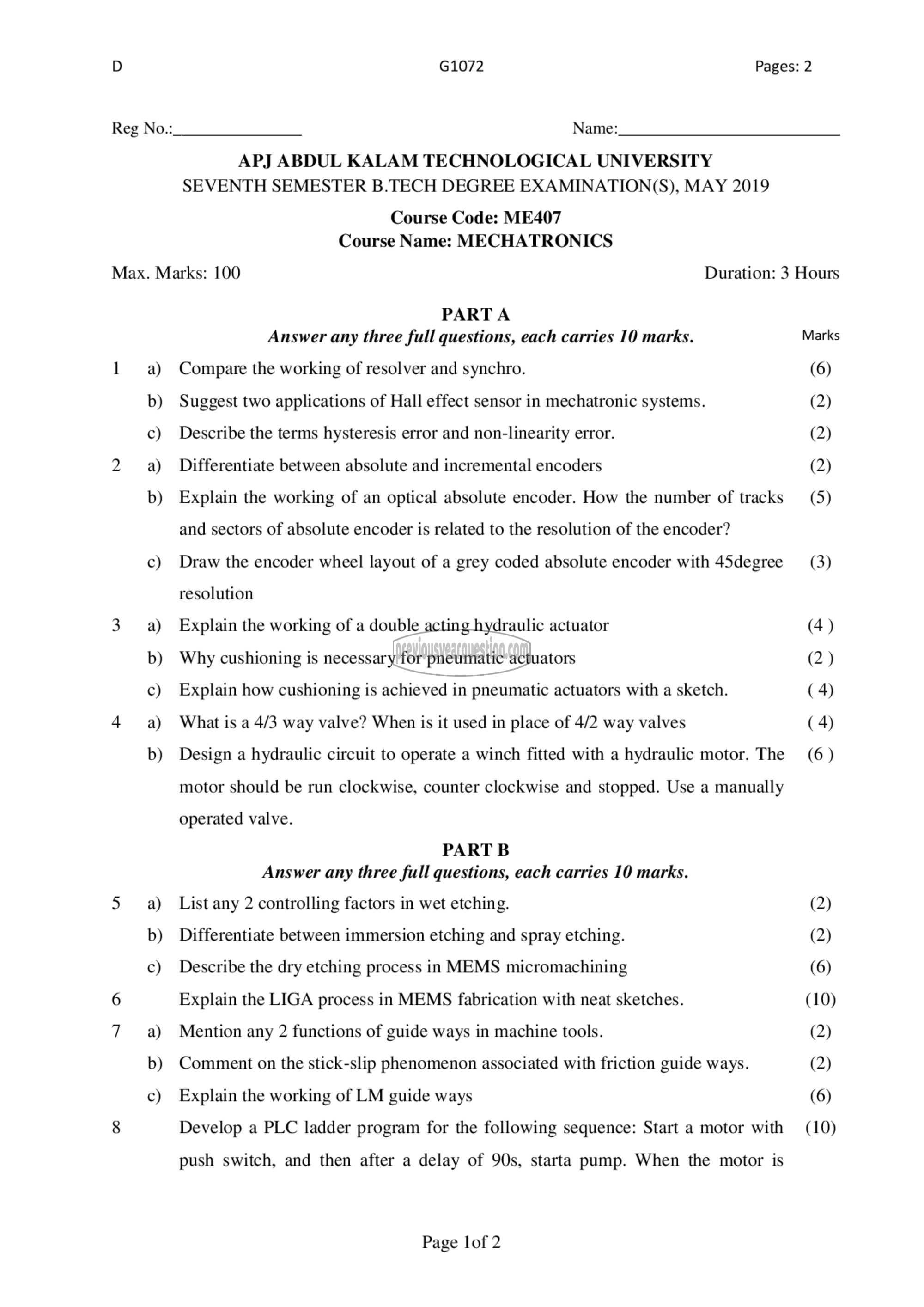 Question Paper - Mechatronics-1