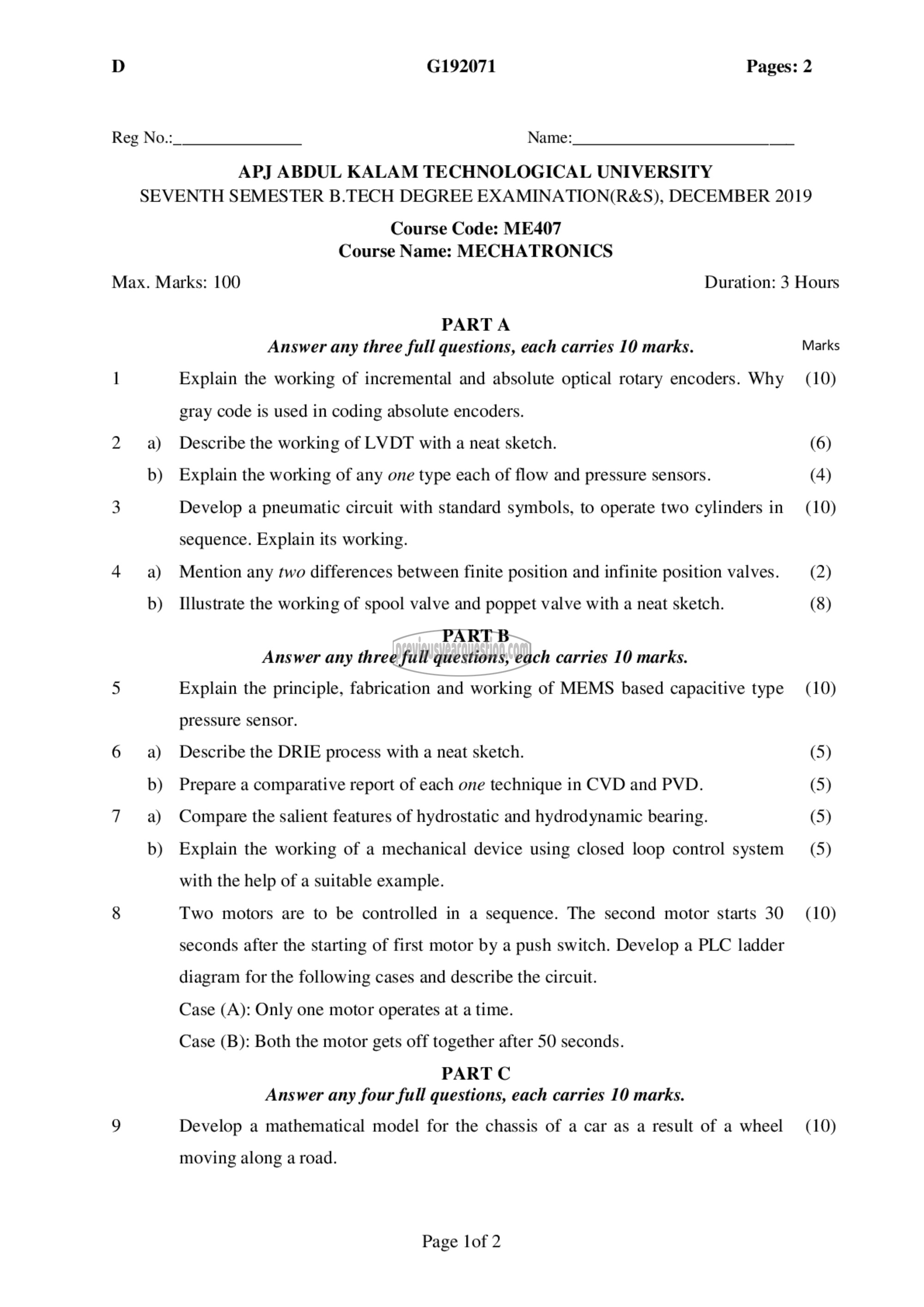 Question Paper - Mechatronics-1