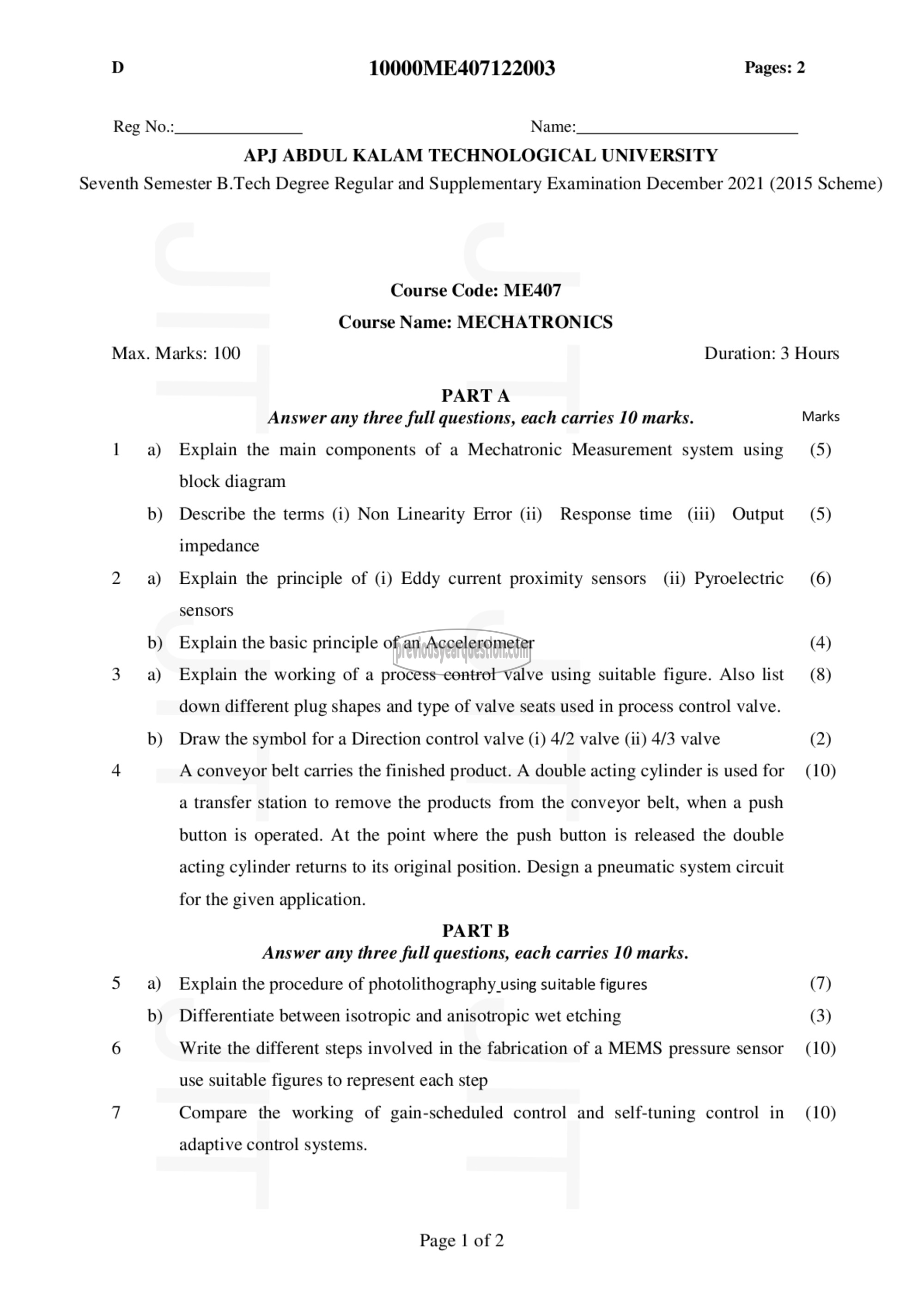 Question Paper - Mechatronics-1