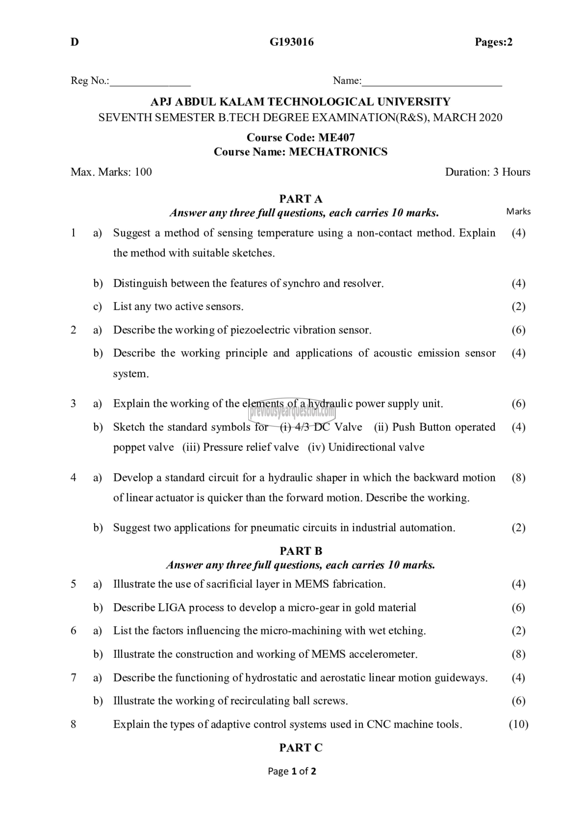 Question Paper - Mechatronics-1