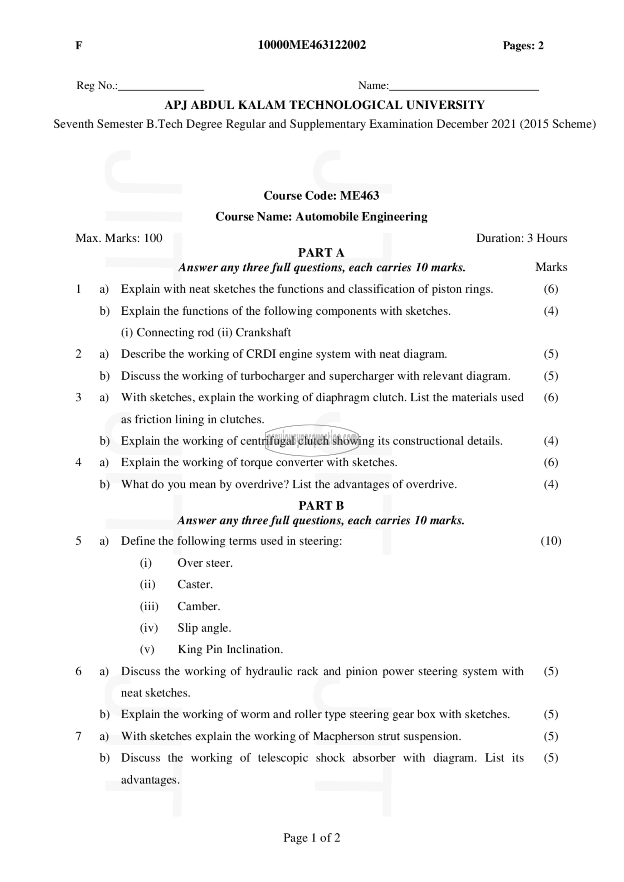 Question Paper - Automobile Engineering-1