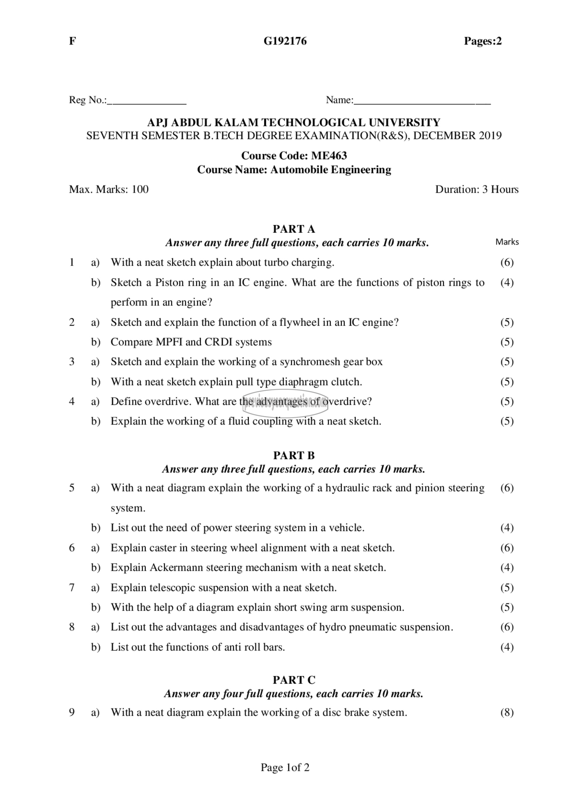 Question Paper - Automobile Engineering-1