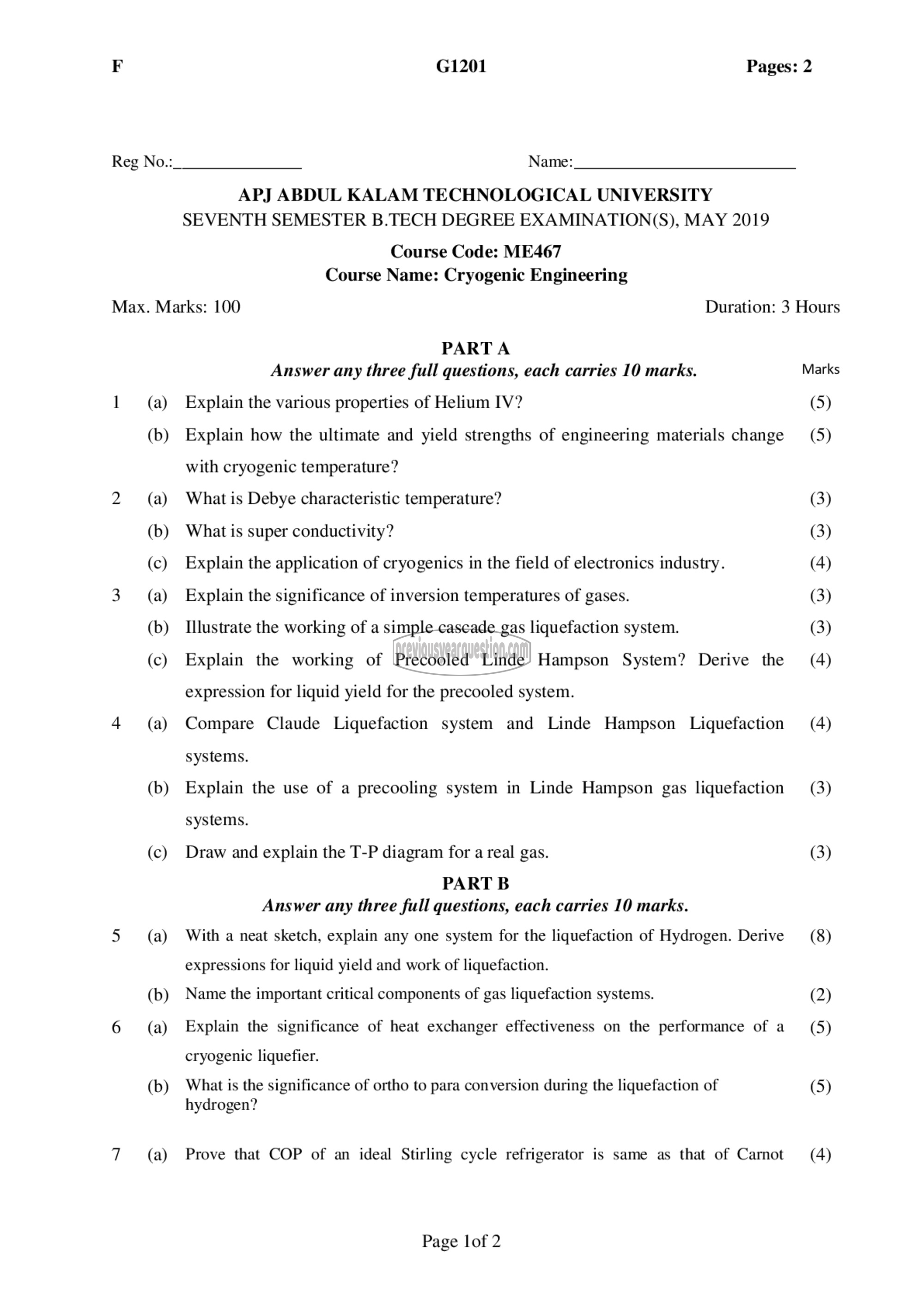 Question Paper - Cryogenic Engineering-1