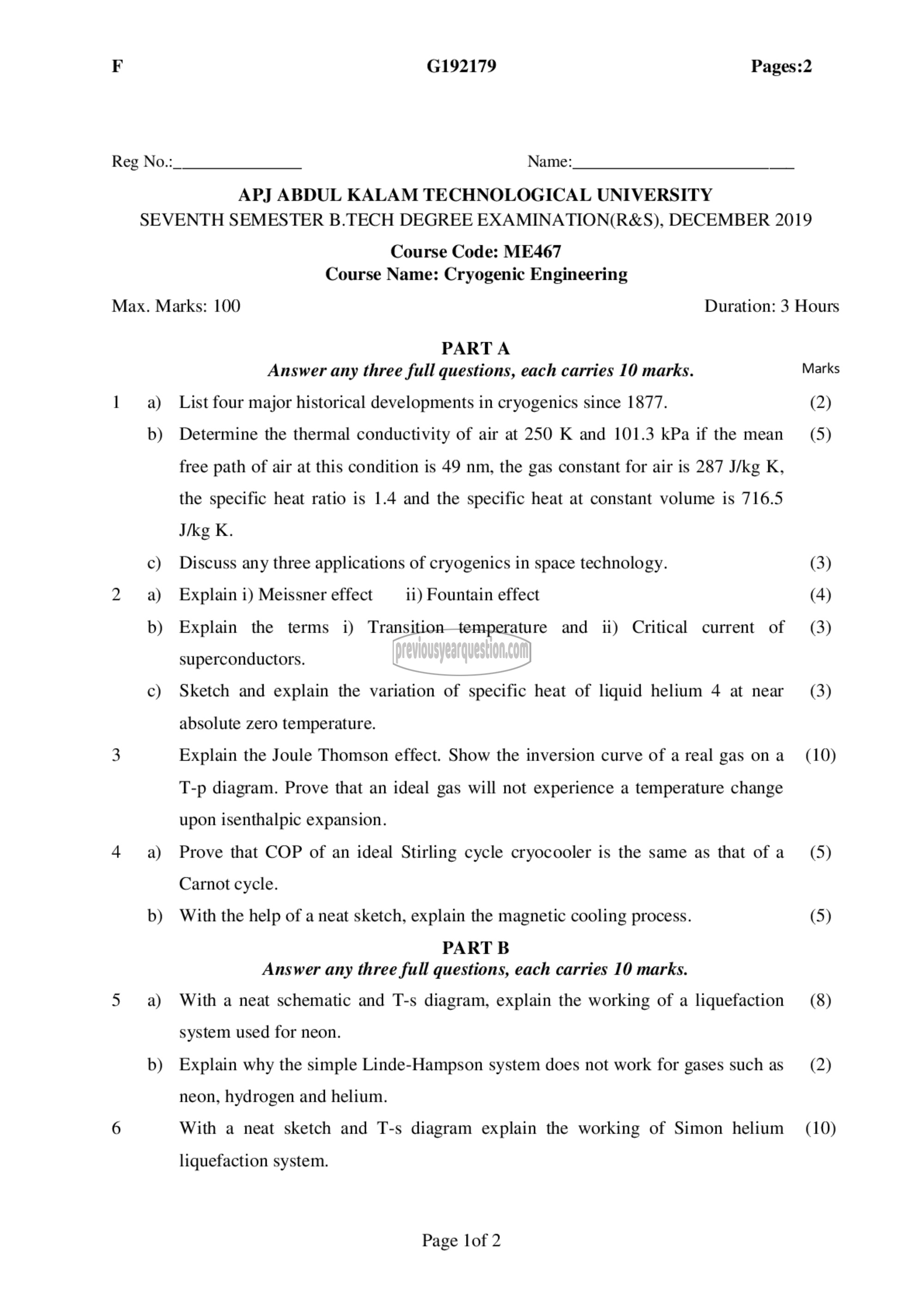 Question Paper - Cryogenic Engineering-1