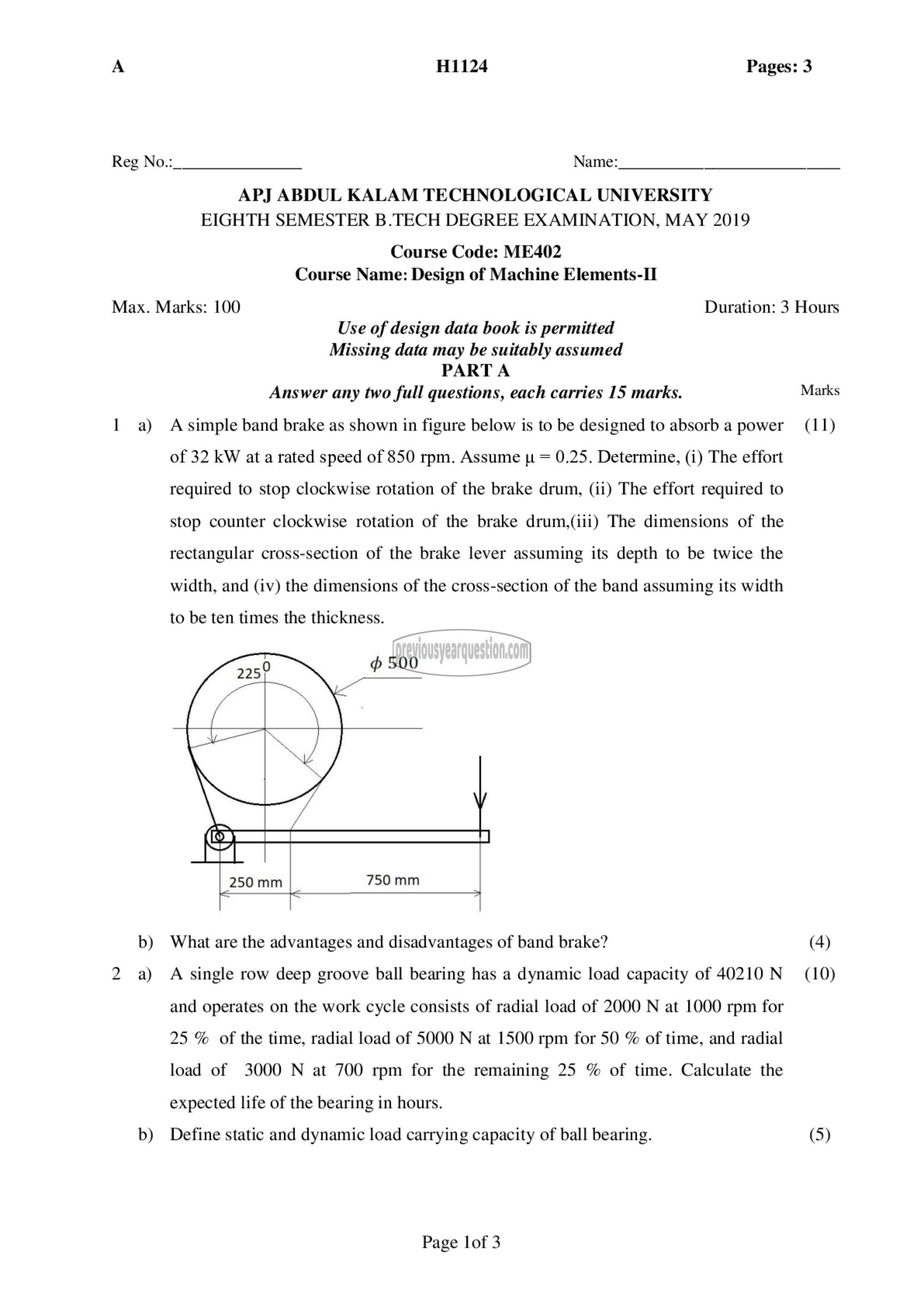 Question Paper - Design of Machine Elements II-1