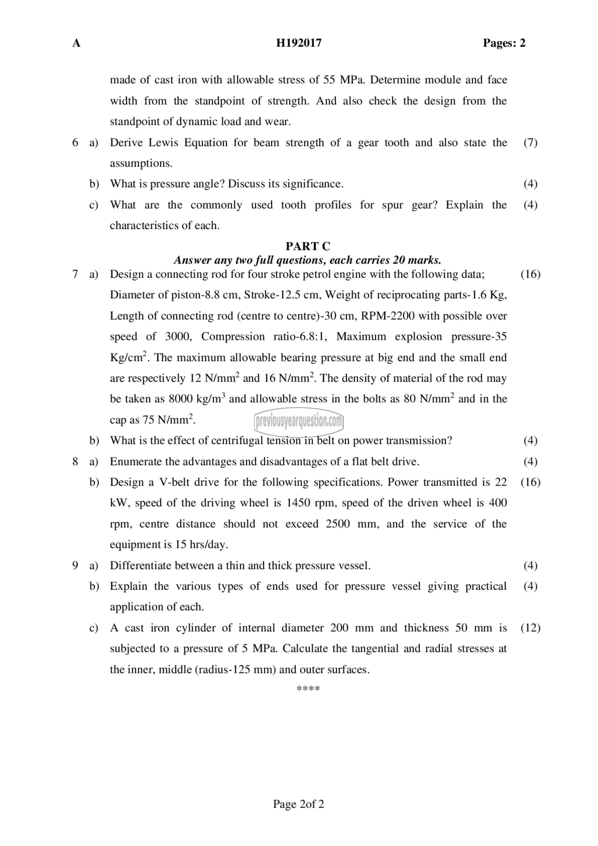 Question Paper - Design of Machine Elements II-2