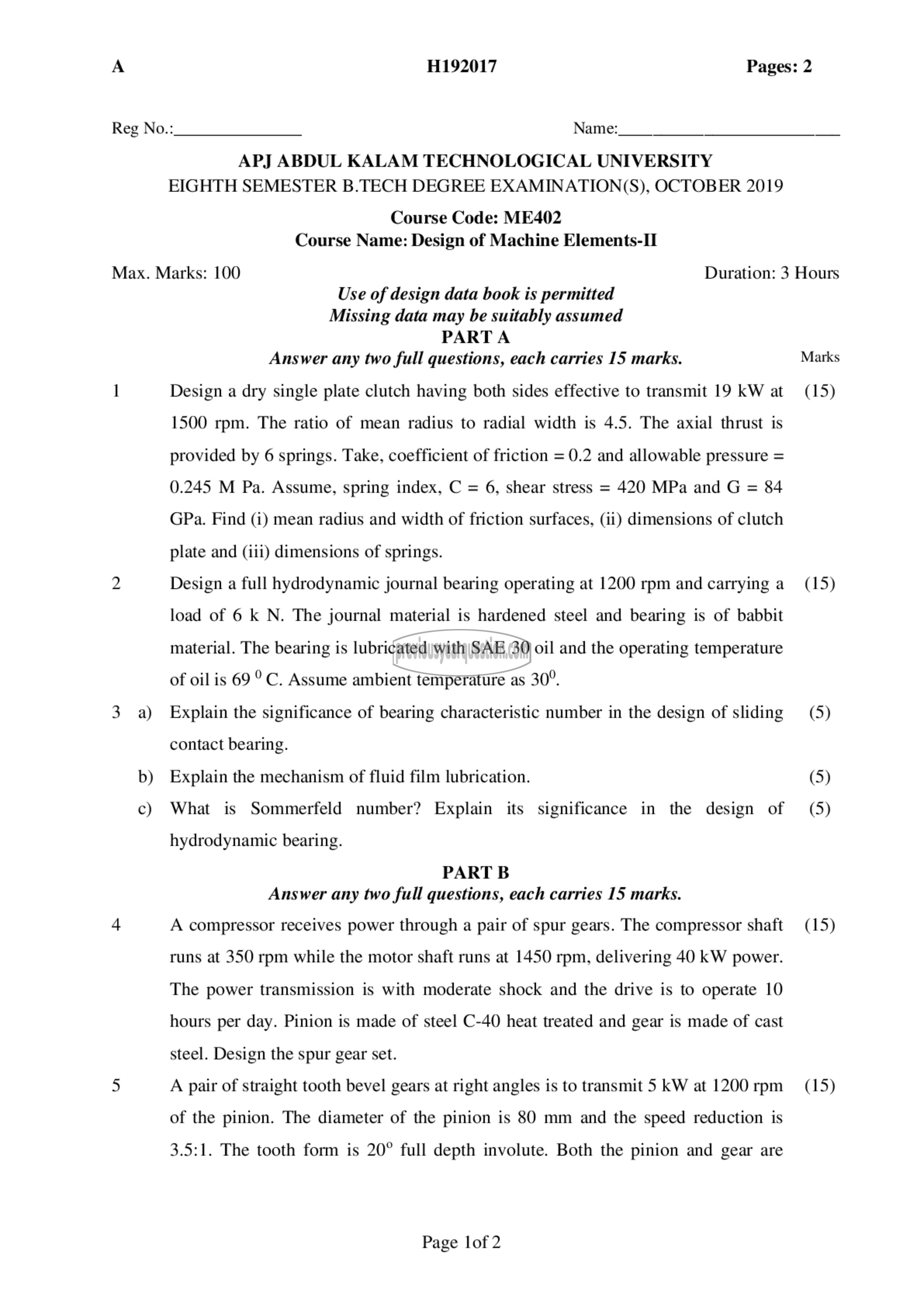 Question Paper - Design of Machine Elements II-1