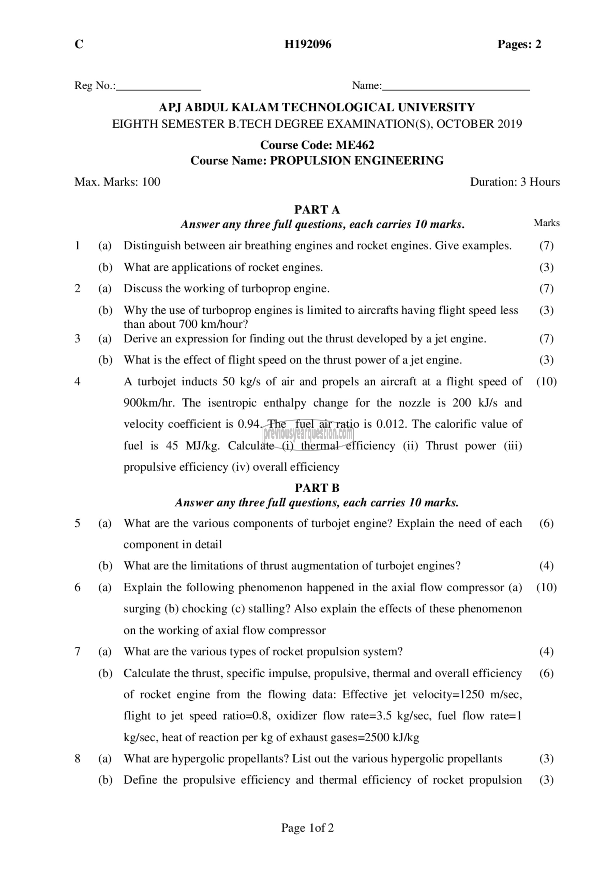 Question Paper - Propulsion Engineering-1