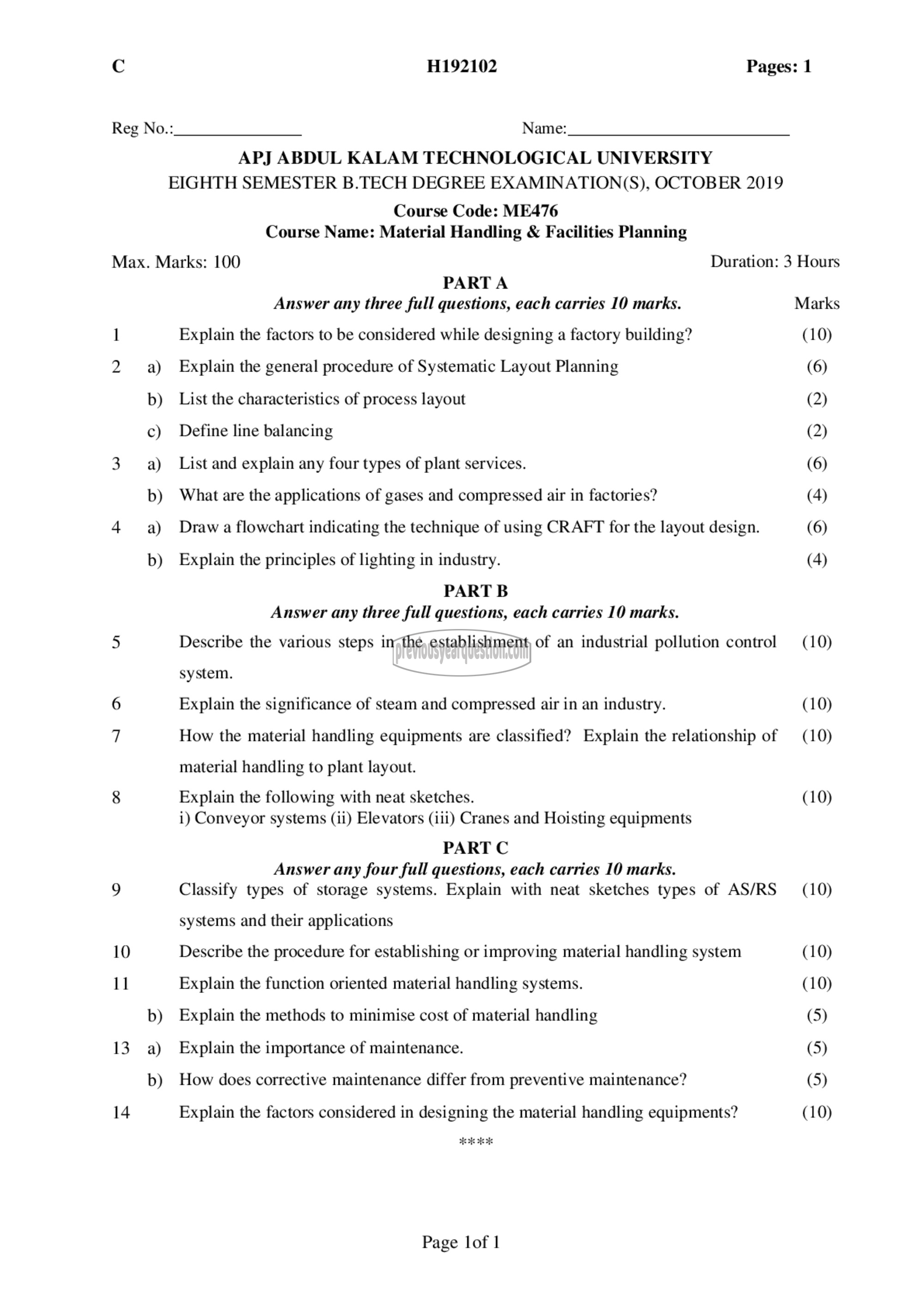 Question Paper - Material Handling & Facilities Planning-1