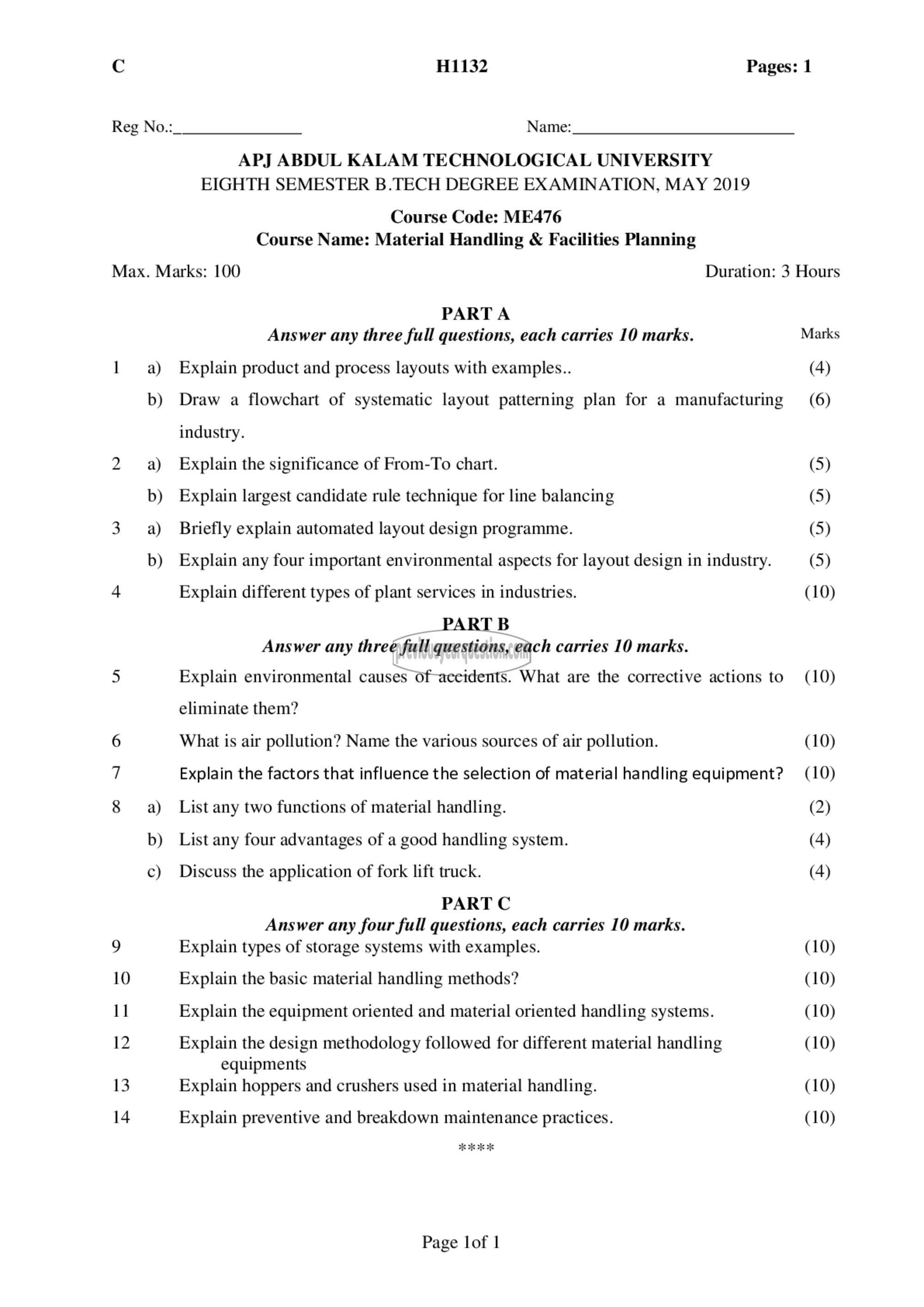 Question Paper - Material Handling & Facilities Planning-1