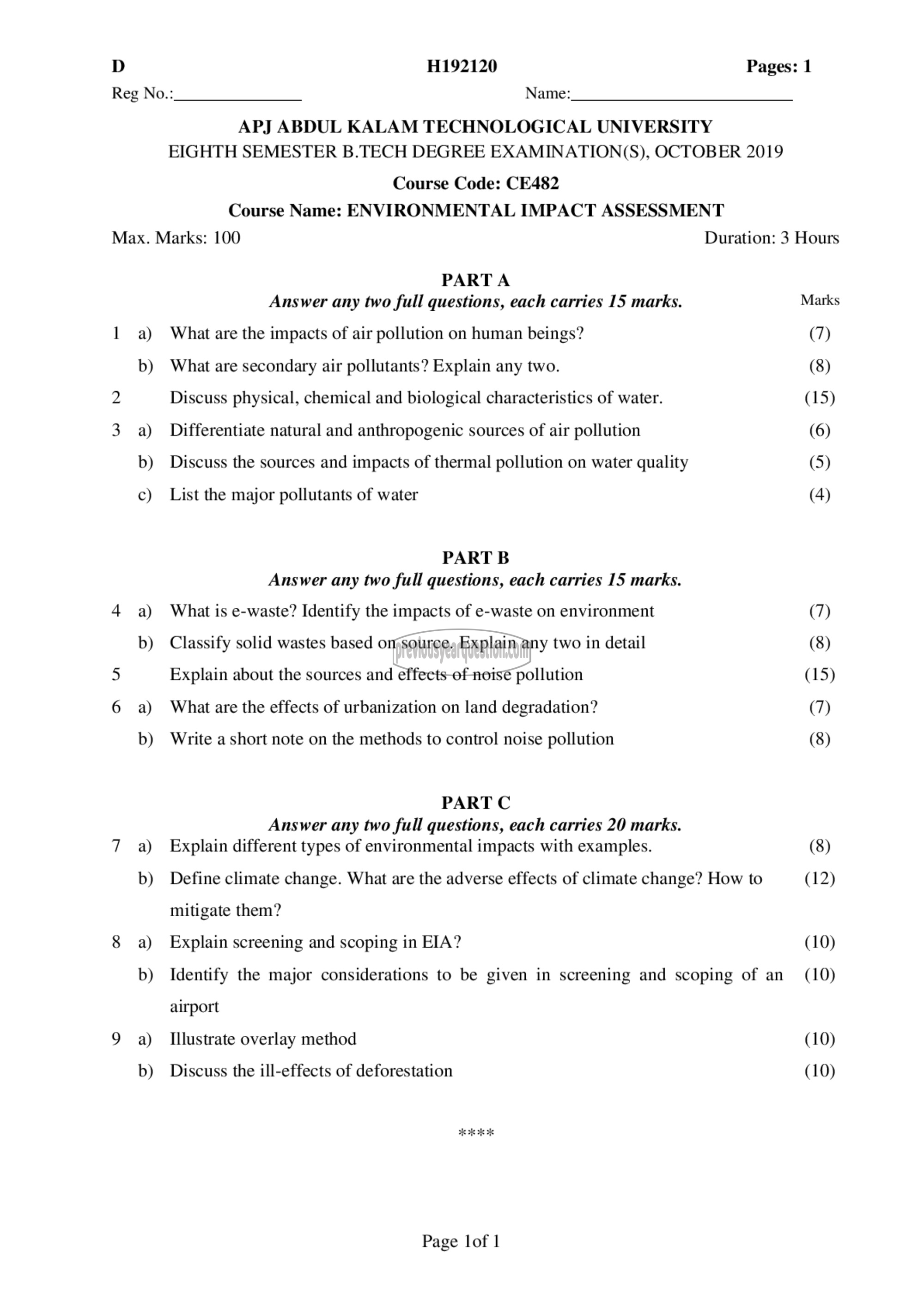 Question Paper - ENVIRONMENTAL IMPACT ASSESSMENT-1