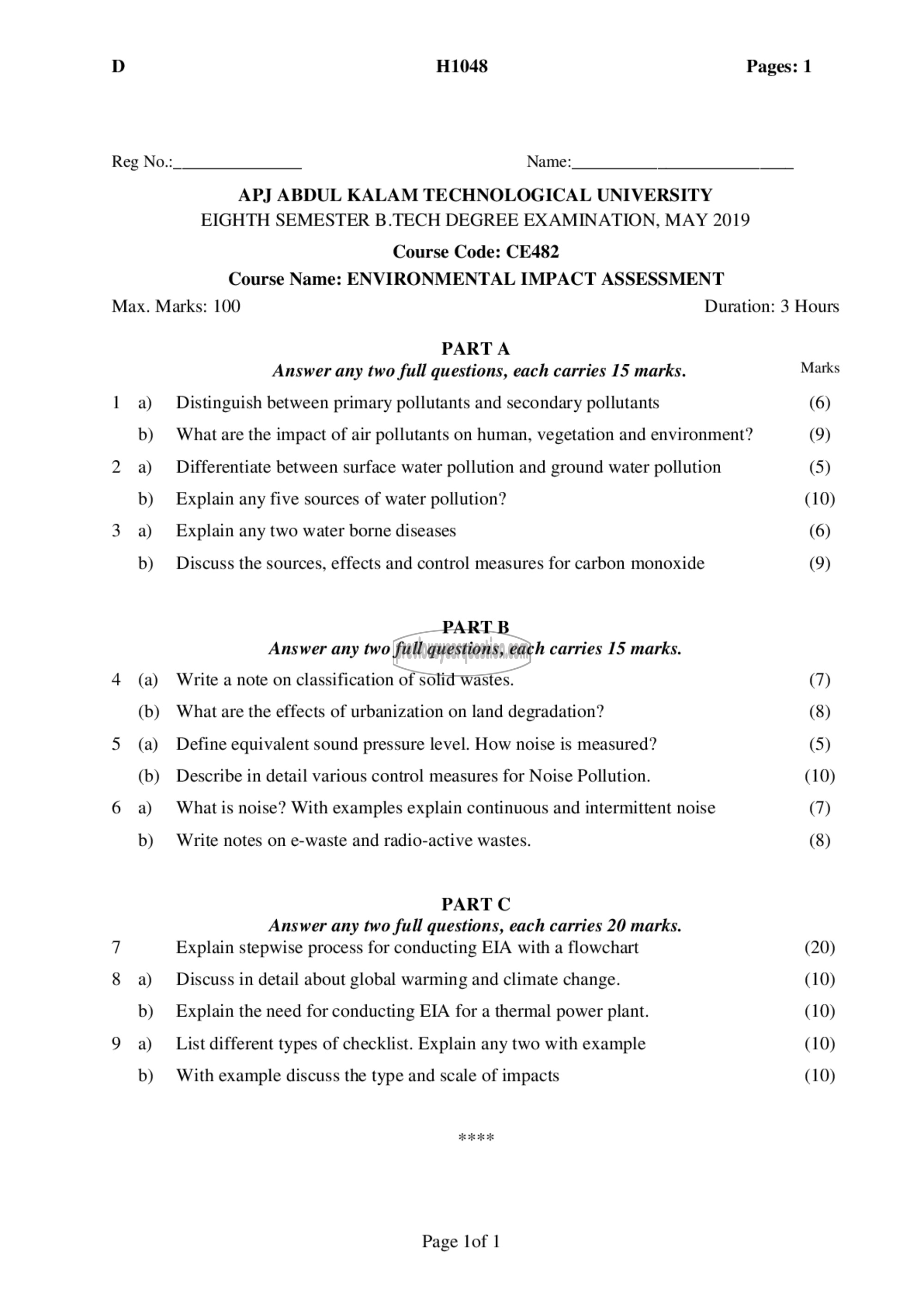 Question Paper - ENVIRONMENTAL IMPACT ASSESSMENT-1