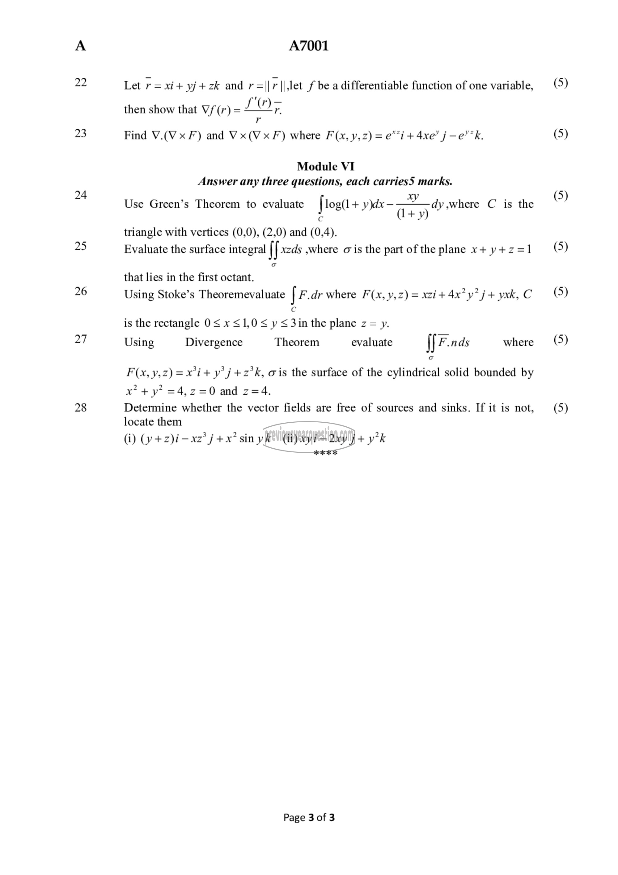 Question Paper - LINEAR ALGEBRA AND CALCULUS-3