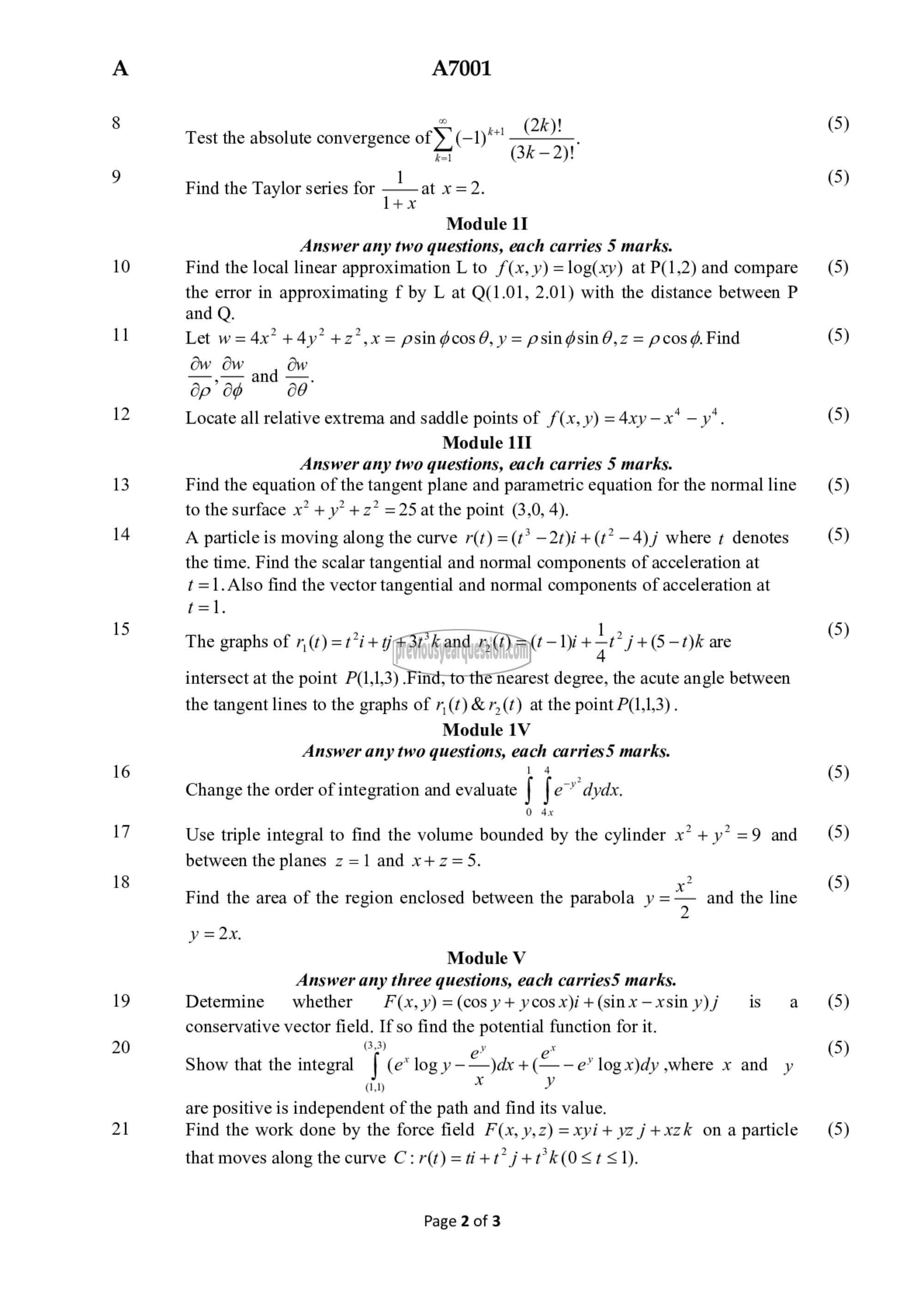 Question Paper - LINEAR ALGEBRA AND CALCULUS-2