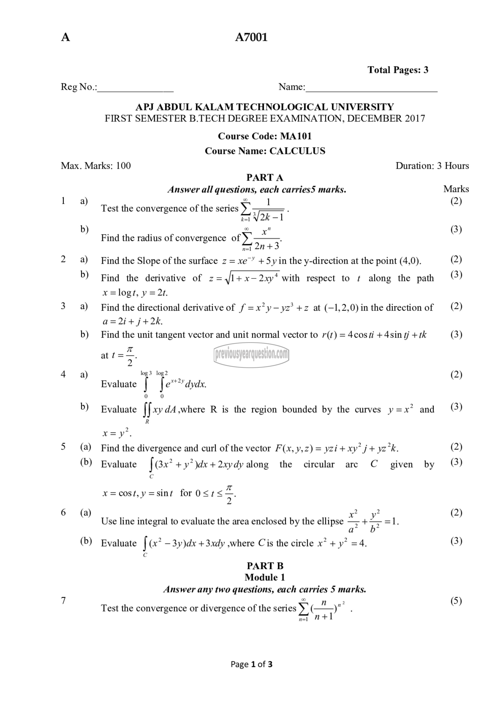 Question Paper - LINEAR ALGEBRA AND CALCULUS-1