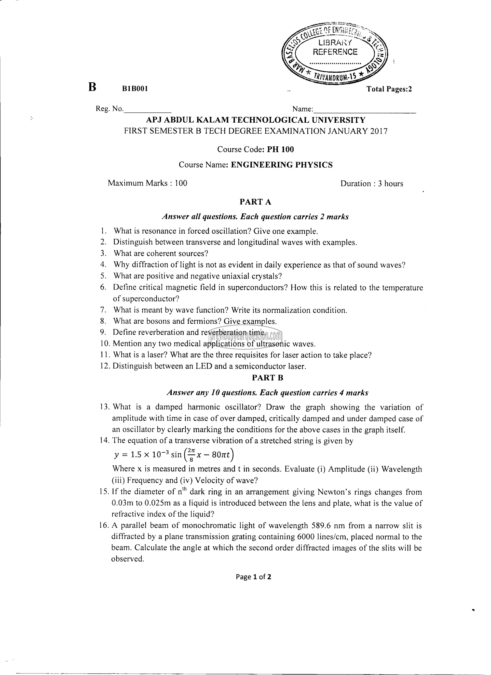 Question Paper - Engineering Physics-1